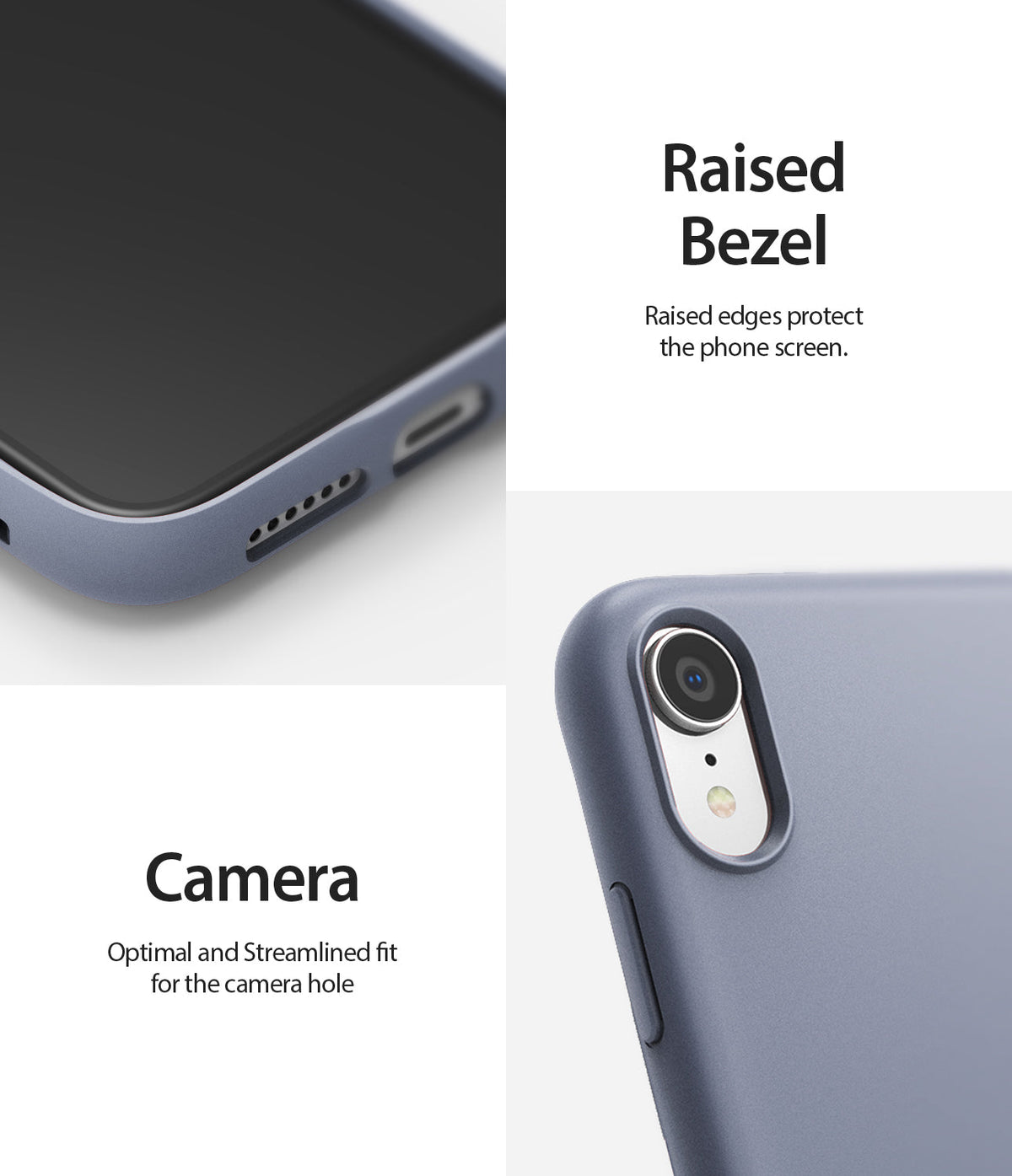 iPhone XR Case | Air-S - Lavender gray phone case showing raised screen bezels and a precise camera cutout.