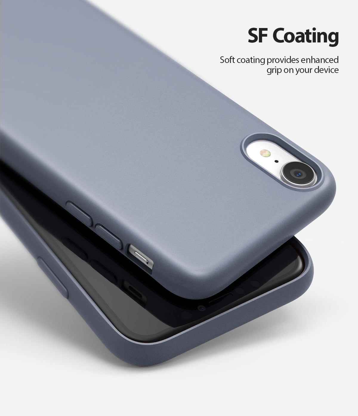iPhone XR Case | Air-S - Lavender Gray phone case with soft-touch coating on a smartphone, highlighting grip and camera cutout.