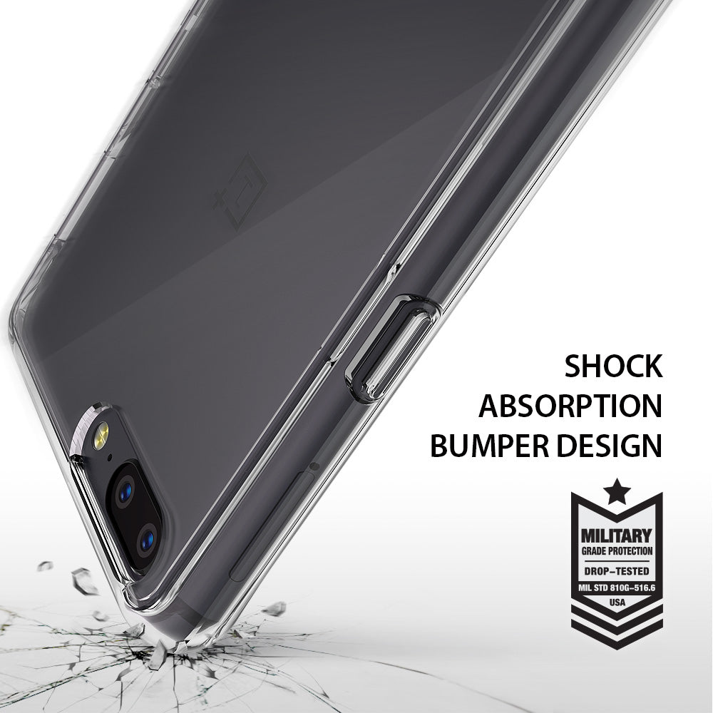 OnePlus 5 Case | Fusion - Clear protective phone case on a OnePlus 5 with a military-grade drop protection badge.