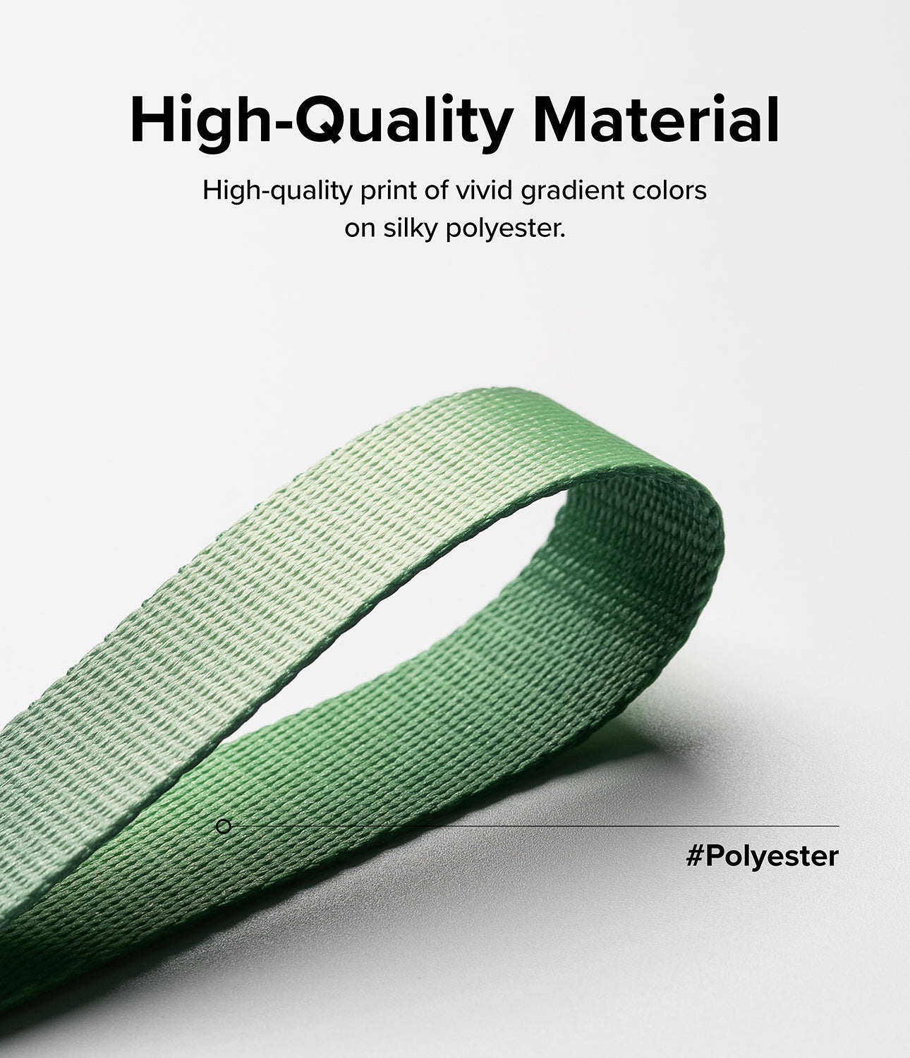 Design Shoulder Strap - A close-up of a green gradient polyester strap looped against a white background.