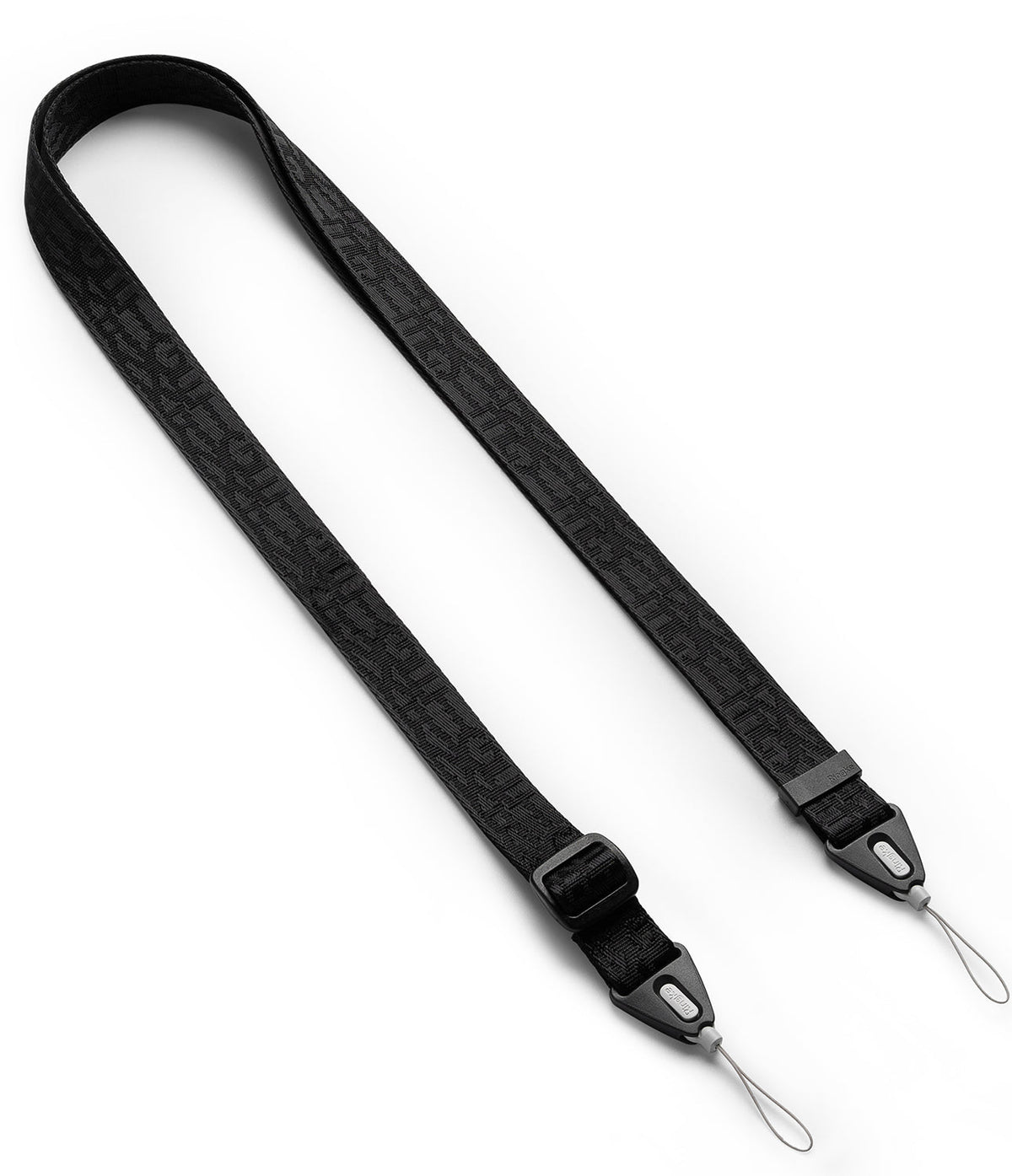 Design Shoulder Strap - Black adjustable fabric strap with a repeating geometric pattern and two thin loop connectors.