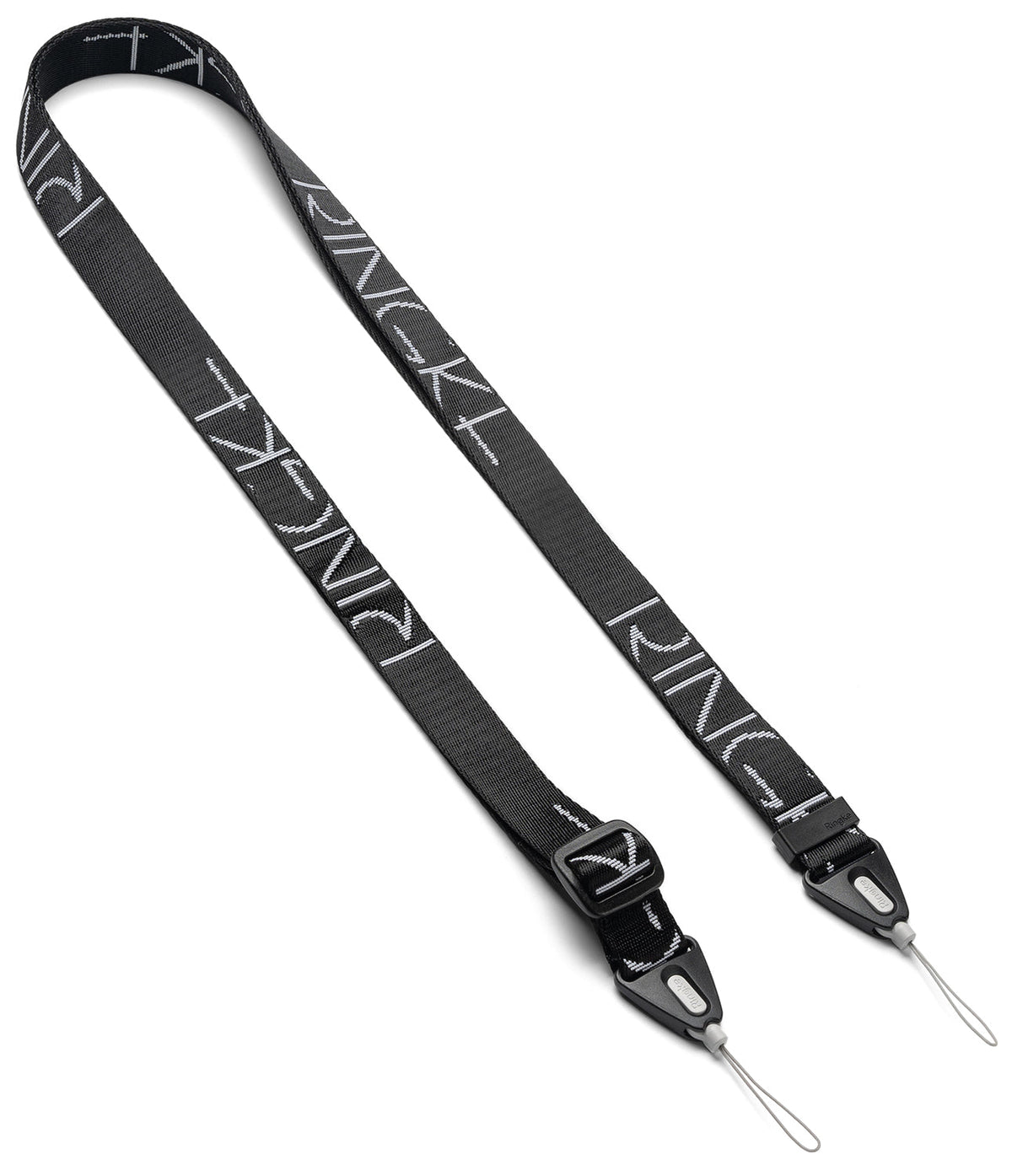 Shoulder Strap | Lettering - Black woven strap with white repeating Ringke logo and two adjustable attachment loops.