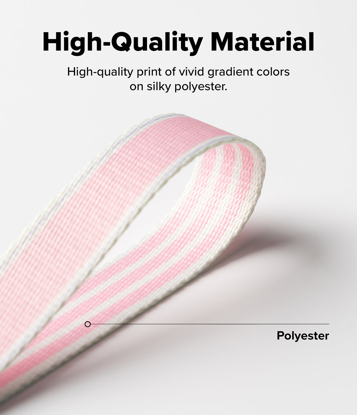 Design Shoulder Strap - A loop of pink and white striped polyester fabric against a white background.