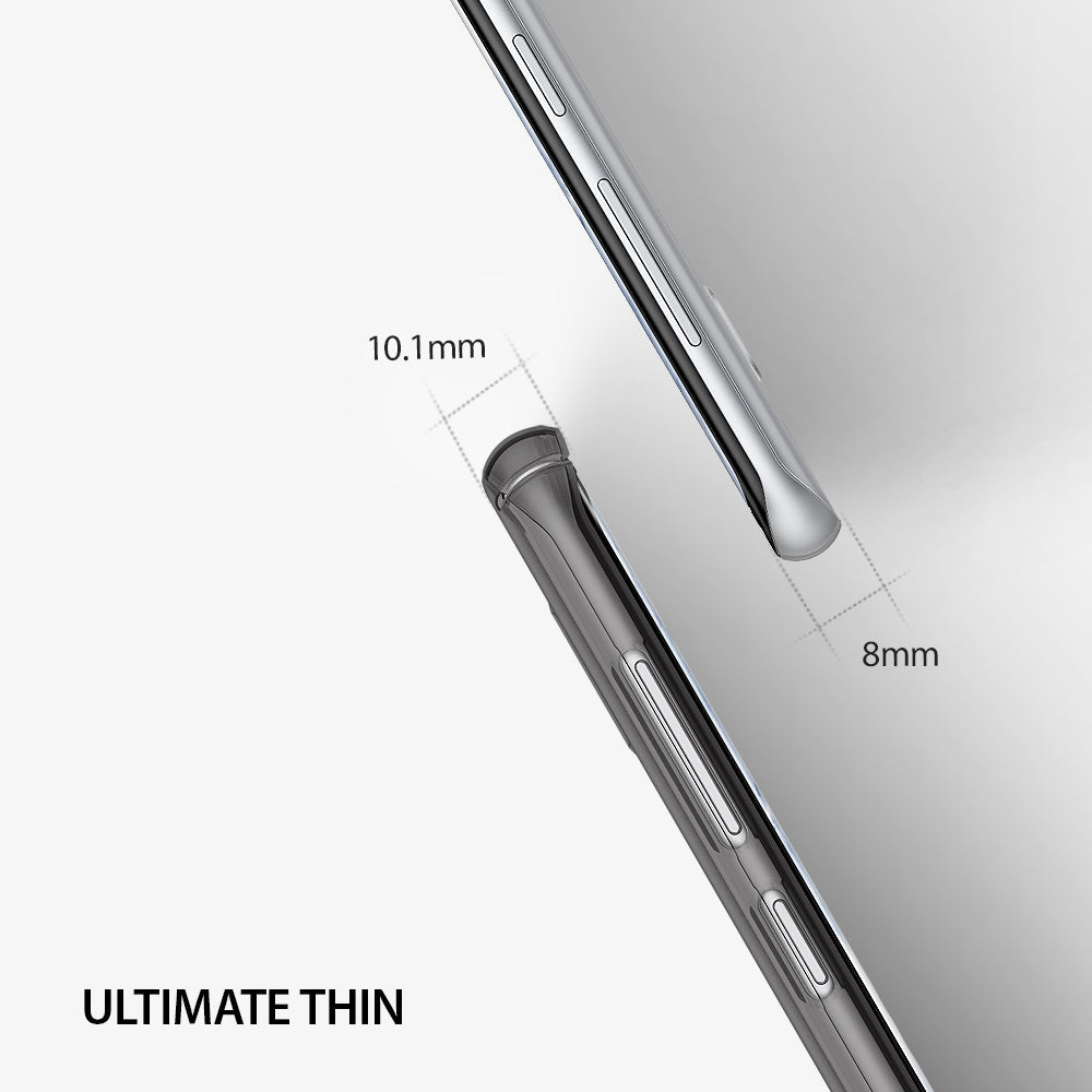 Galaxy S8 Plus Case | Slim - Comparison of phone thickness showing 10.1mm without case and 8mm with slim case.