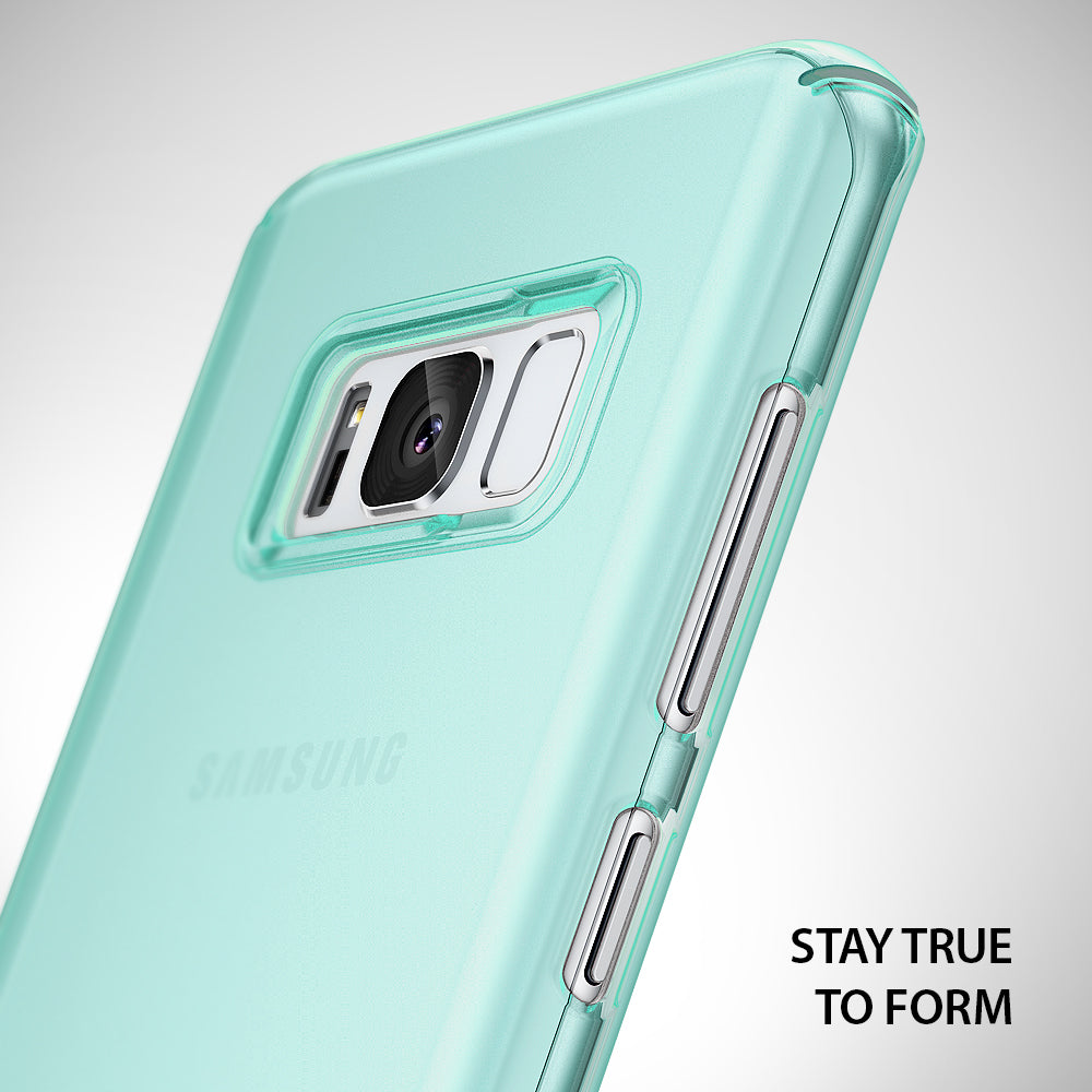 Galaxy S8 Plus Case | Slim - Translucent mint green slim case on a Galaxy S8 Plus showing camera cutout and side buttons.