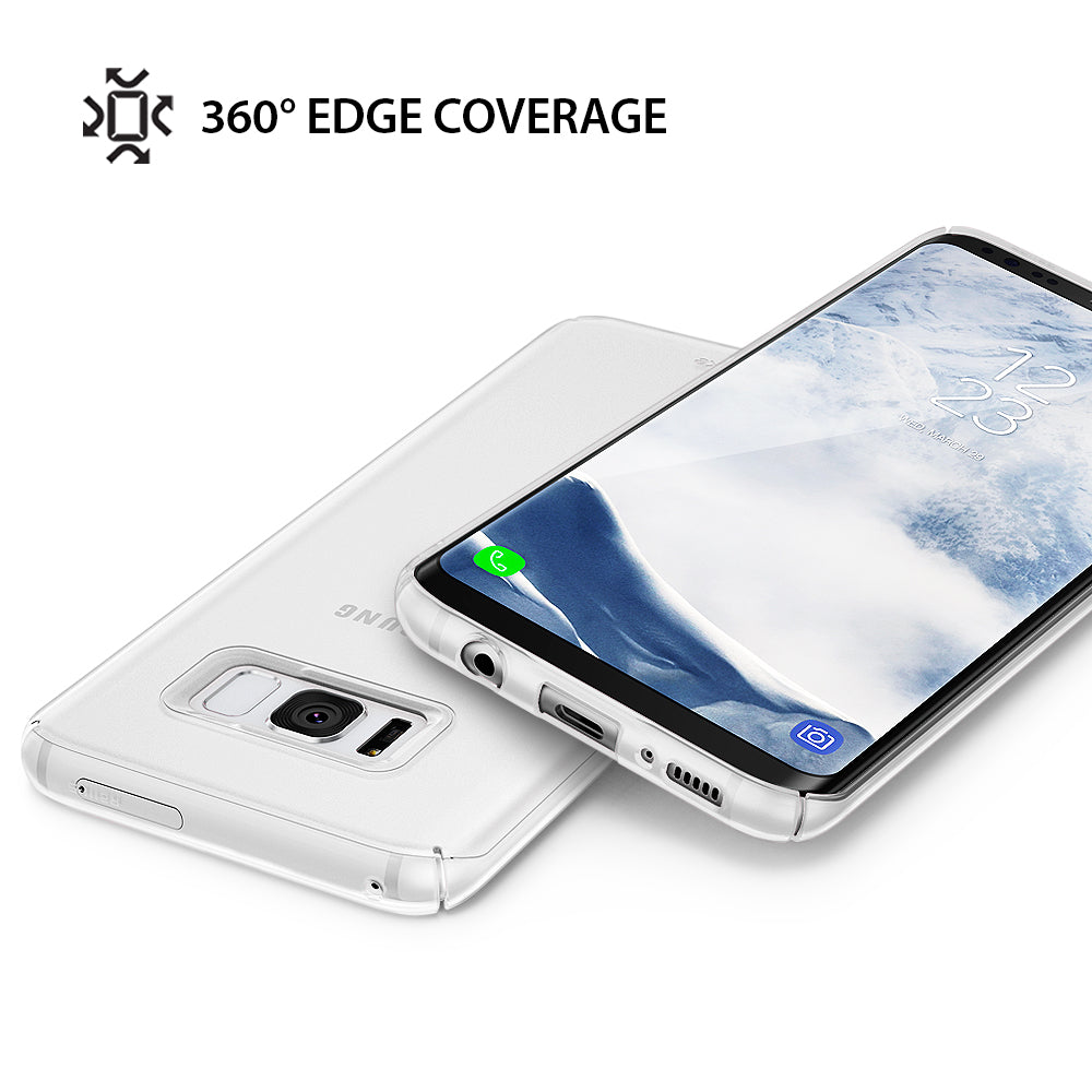 Galaxy S8 Plus Case | Slim - White slim case on a Galaxy S8 Plus phone showing 360-degree edge coverage and port access.