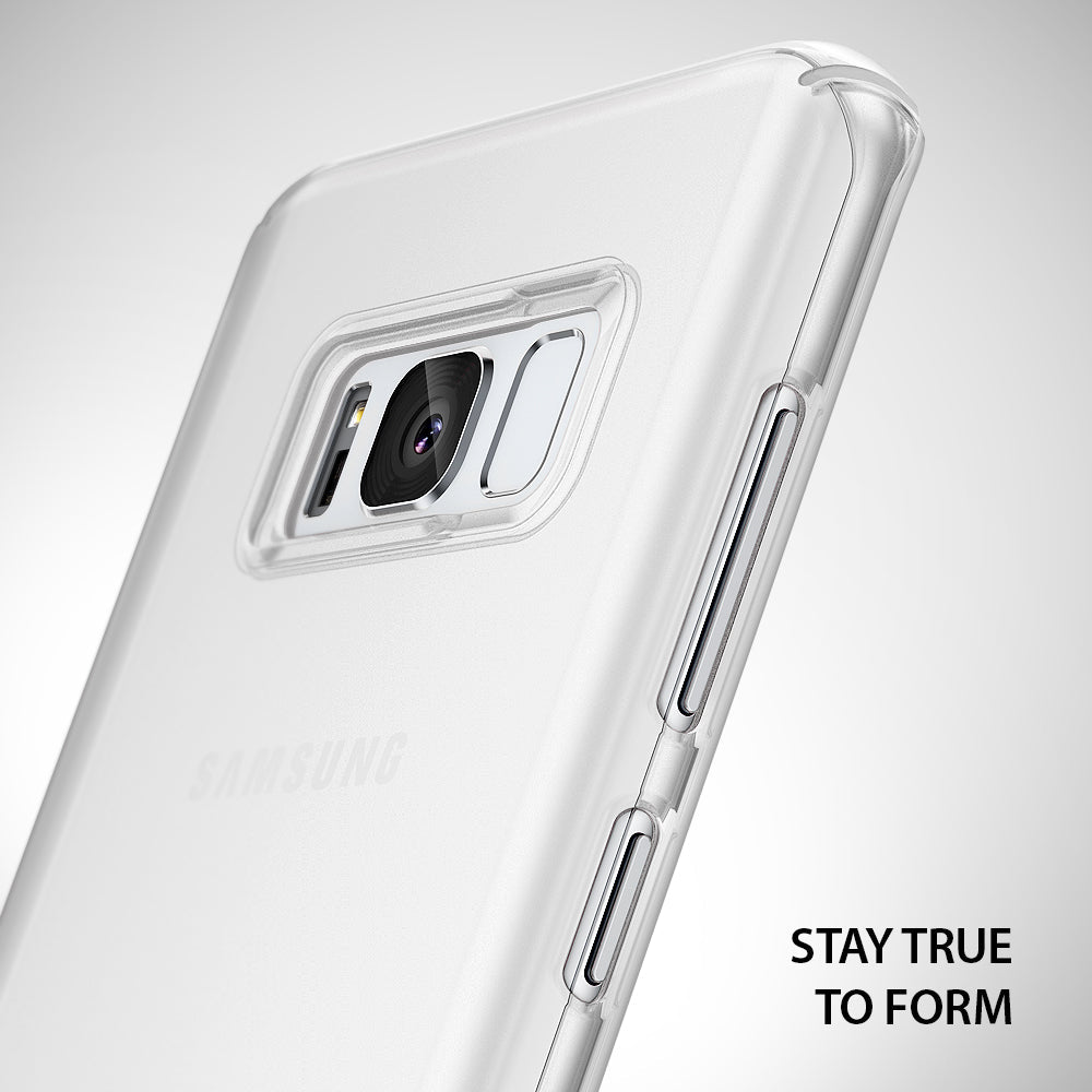 Galaxy S8 Plus Case | Slim - Translucent white slim phone case on a Galaxy S8 Plus, highlighting camera cutout and side buttons.