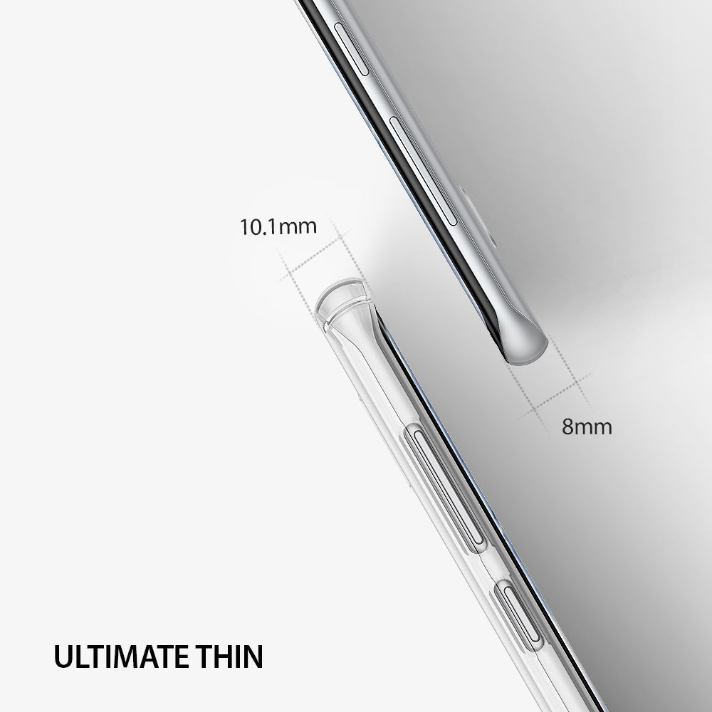 Galaxy S8 Plus Case | Slim - Comparison of phone thickness with and without a slim case, labeled 10.1mm and 8mm.