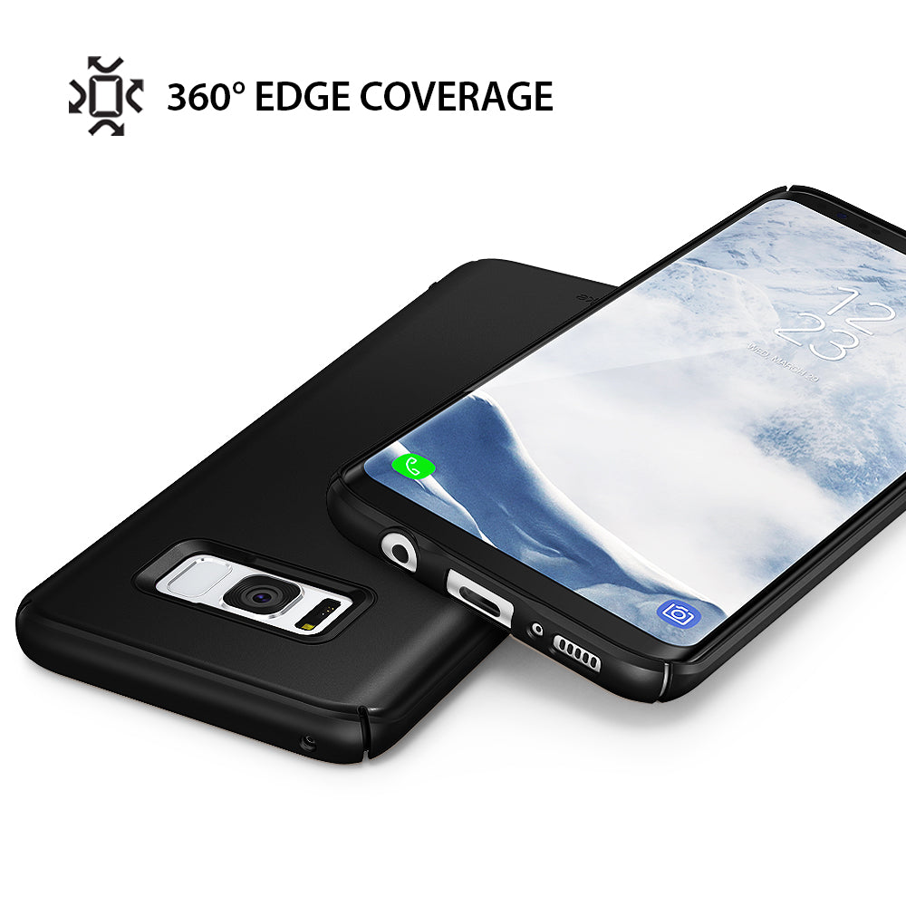 Galaxy S8 Plus Case | Slim - Matte black phone case showing 360-degree edge coverage and precise cutouts for ports and camera.