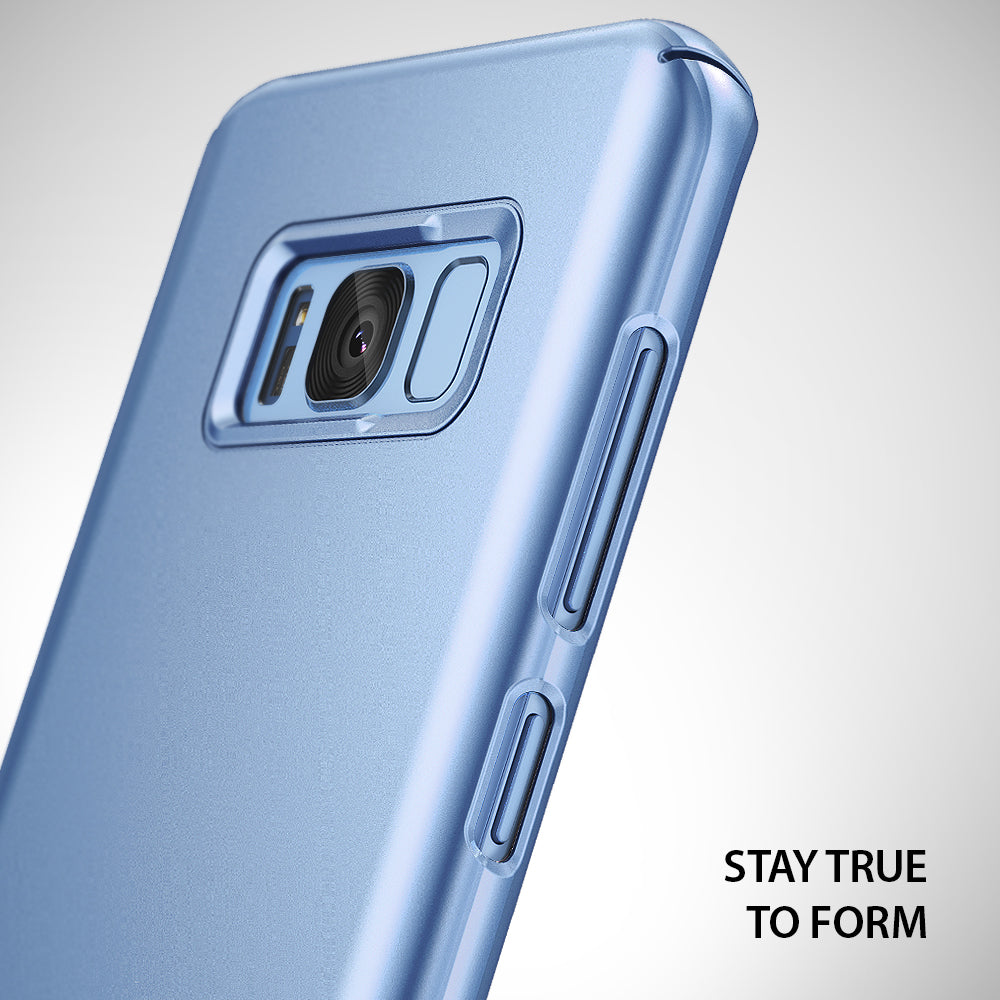 Galaxy S8 Plus Case | Slim - Blue slim-fit phone case showing the camera cutout and side buttons against a white background.