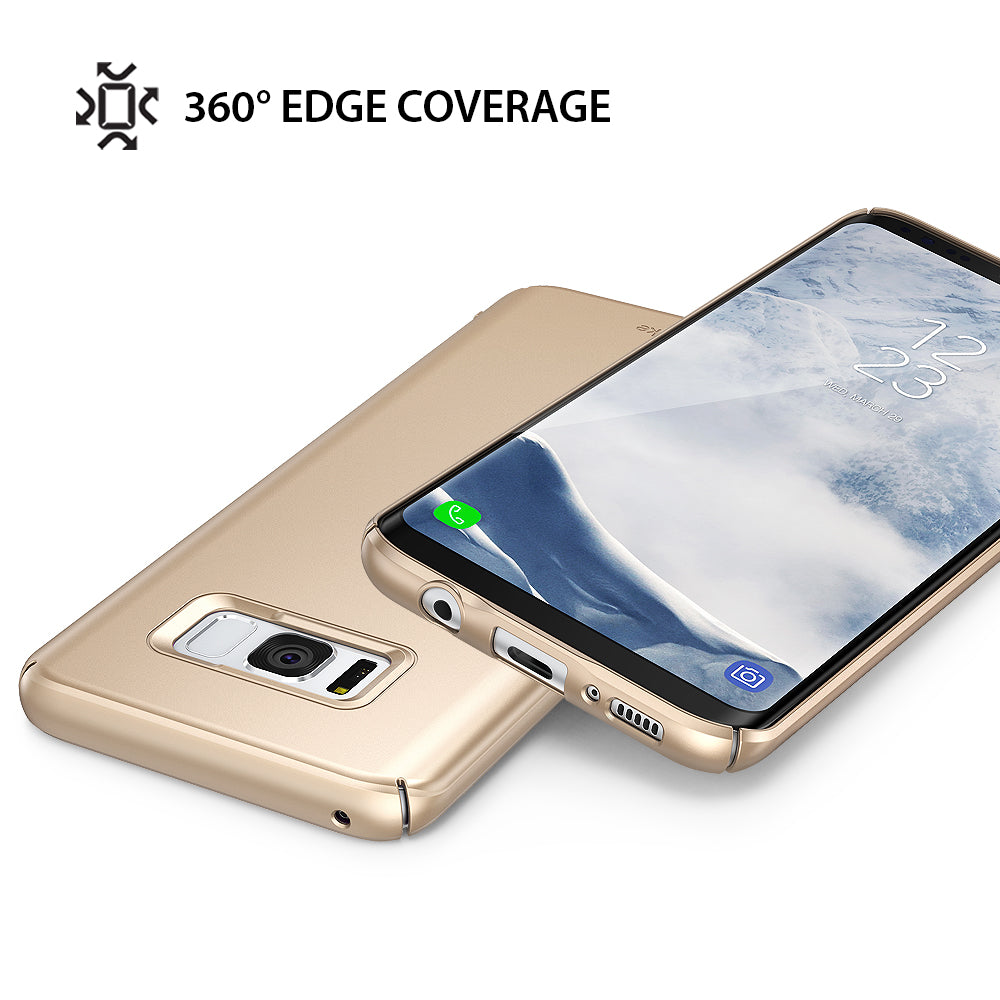 Galaxy S8 Plus Case | Slim - Royal gold slim case on a Galaxy S8 Plus phone showing 360-degree edge coverage and ports.