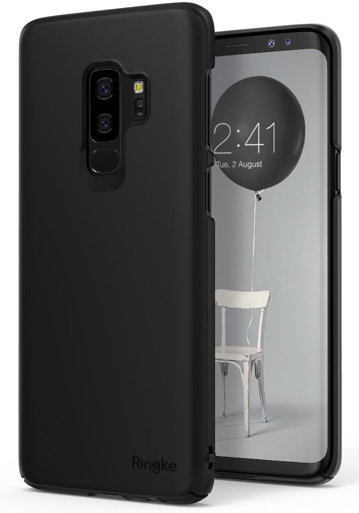 Galaxy S9 Plus Case | Slim - Matte black slim phone case on a Galaxy S9 Plus showing the back camera cutout and front screen.