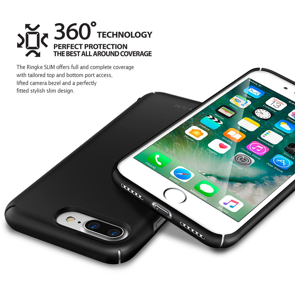 iPhone 8 Plus / 7 Plus Case | Slim - Black slim phone case showing full coverage, camera cutout, and port access.