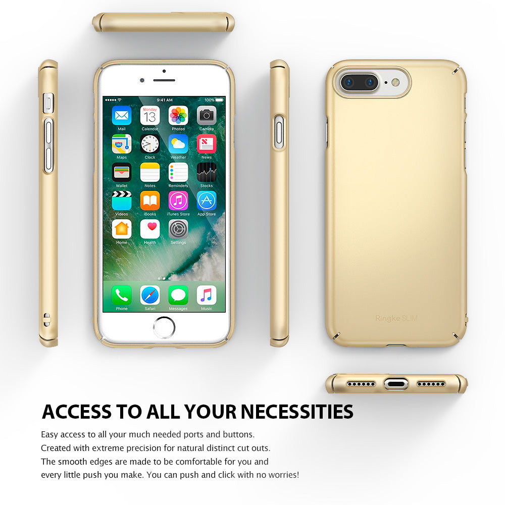 iPhone 8 Plus / 7 Plus Case | Slim - Gold phone case shown from front, back, and all four side angles.