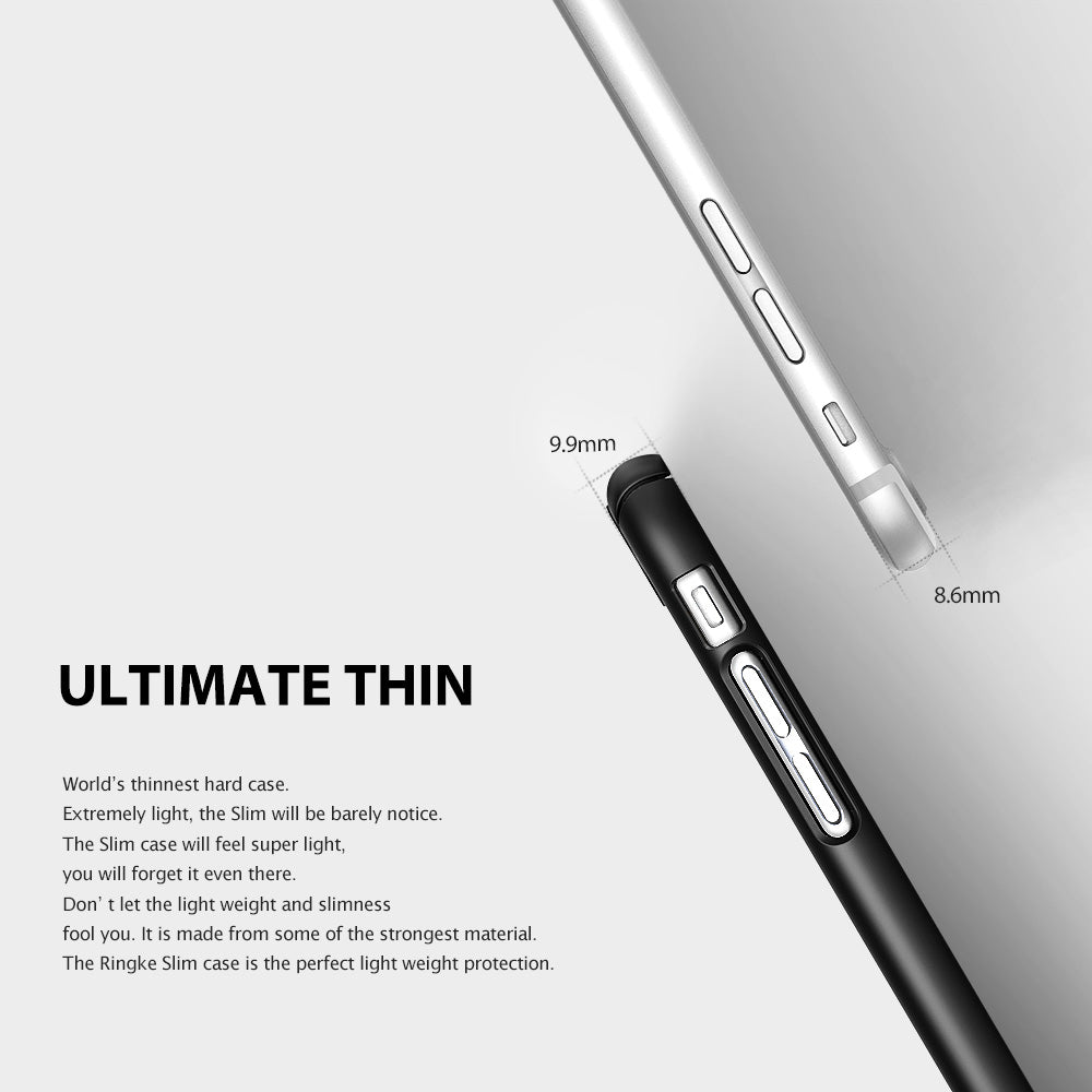 iPhone 8 Plus / 7 Plus Case | Slim - Comparison of phone thickness with and without a slim black protective case.