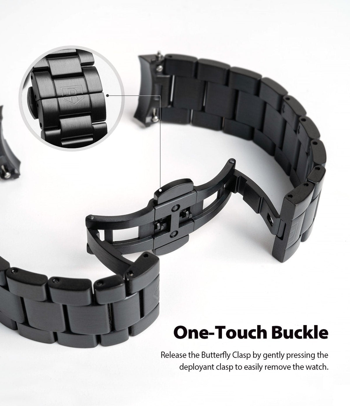 Galaxy Watch Active 2 44mm | Metal One Band - Black metal watch band with a one-touch butterfly deployant clasp.