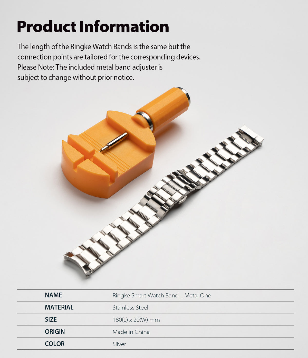 Galaxy Watch Active 2 44mm | Metal One Band - Silver stainless steel watch band and orange metal link adjuster tool.