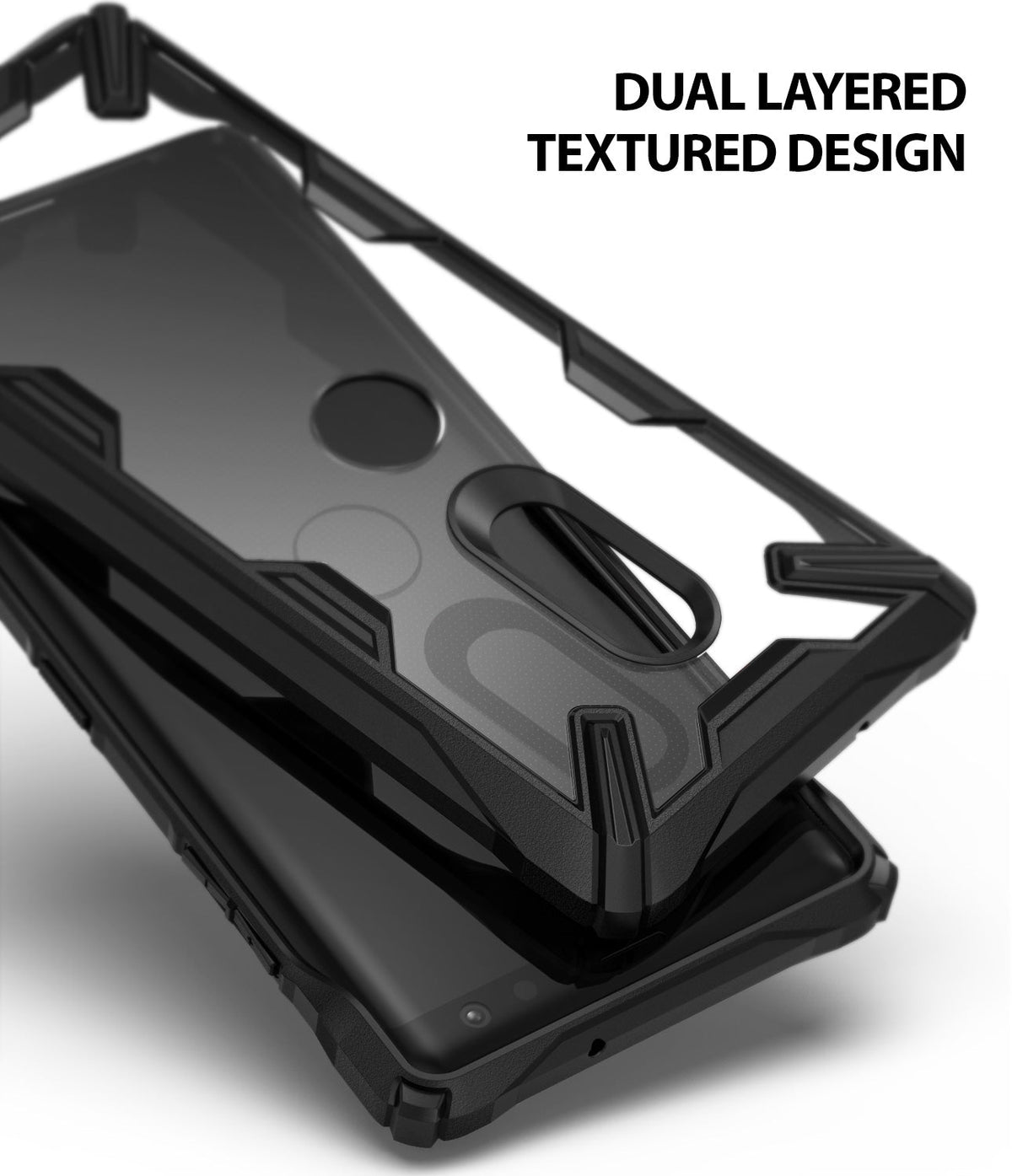 Xperia XZ3 Case | Fusion-X - Black dual-layered textured phone case with a clear back panel and rugged frame.