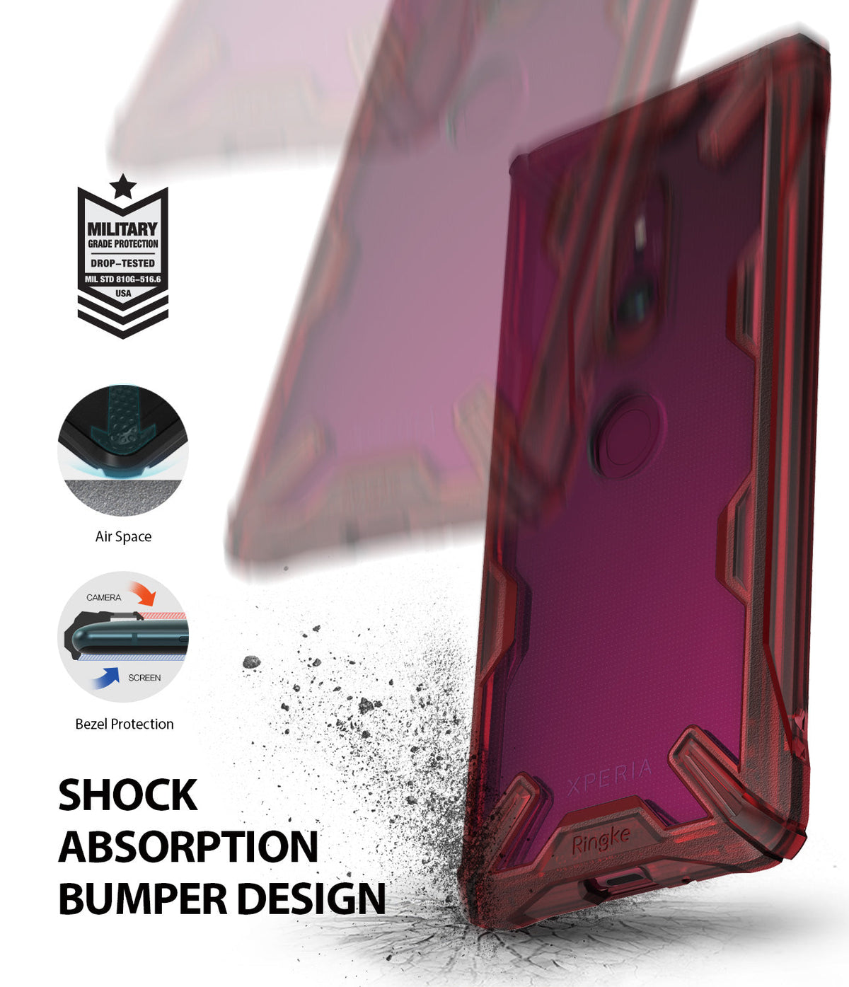 Xperia XZ3 Case | Fusion-X - Ruby red protective phone case with shock-absorbing bumper, military-grade drop protection, and bezel.