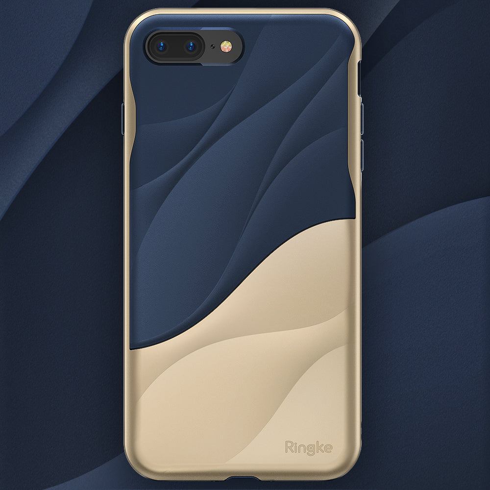 iPhone 8 Plus / 7 Plus Case | Wave - Navy blue and gold phone case with a textured, flowing wave design.