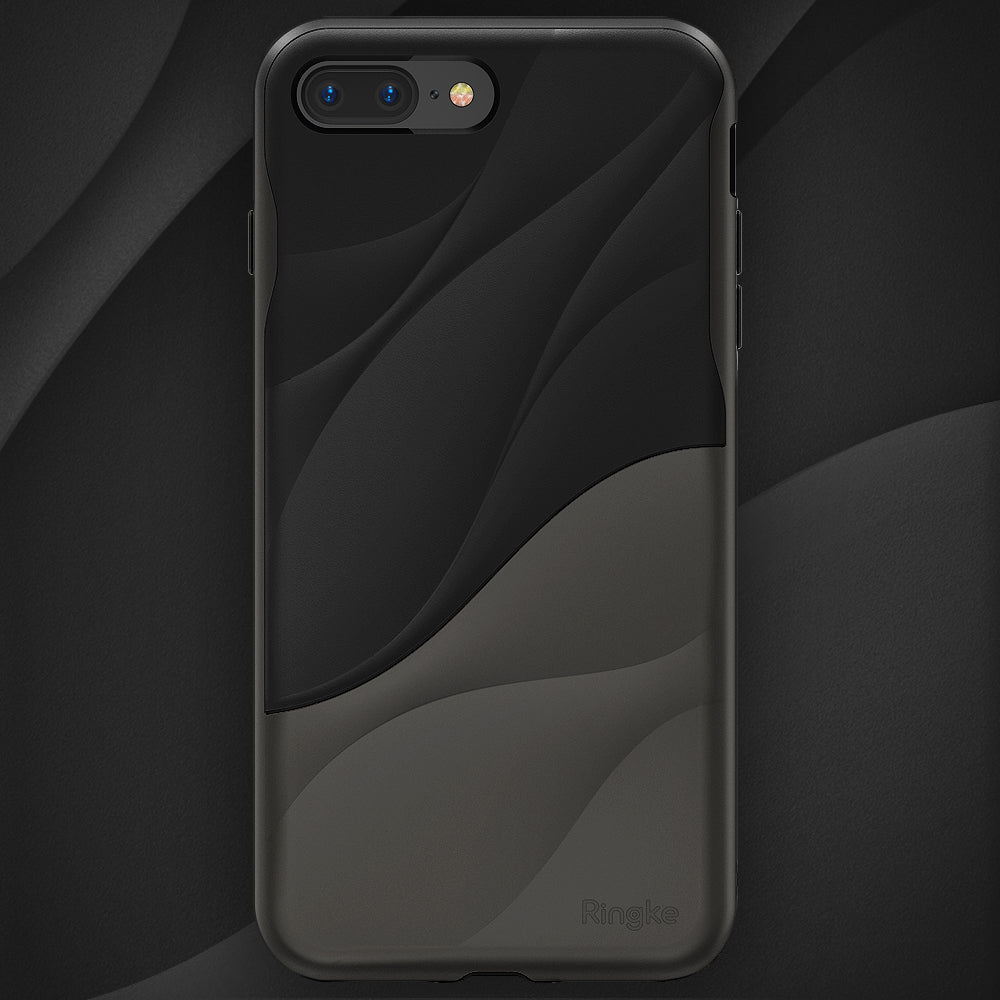 iPhone 8 Plus / 7 Plus Case | Wave - Matte black phone case with a layered, flowing wave design and subtle Ringke logo.