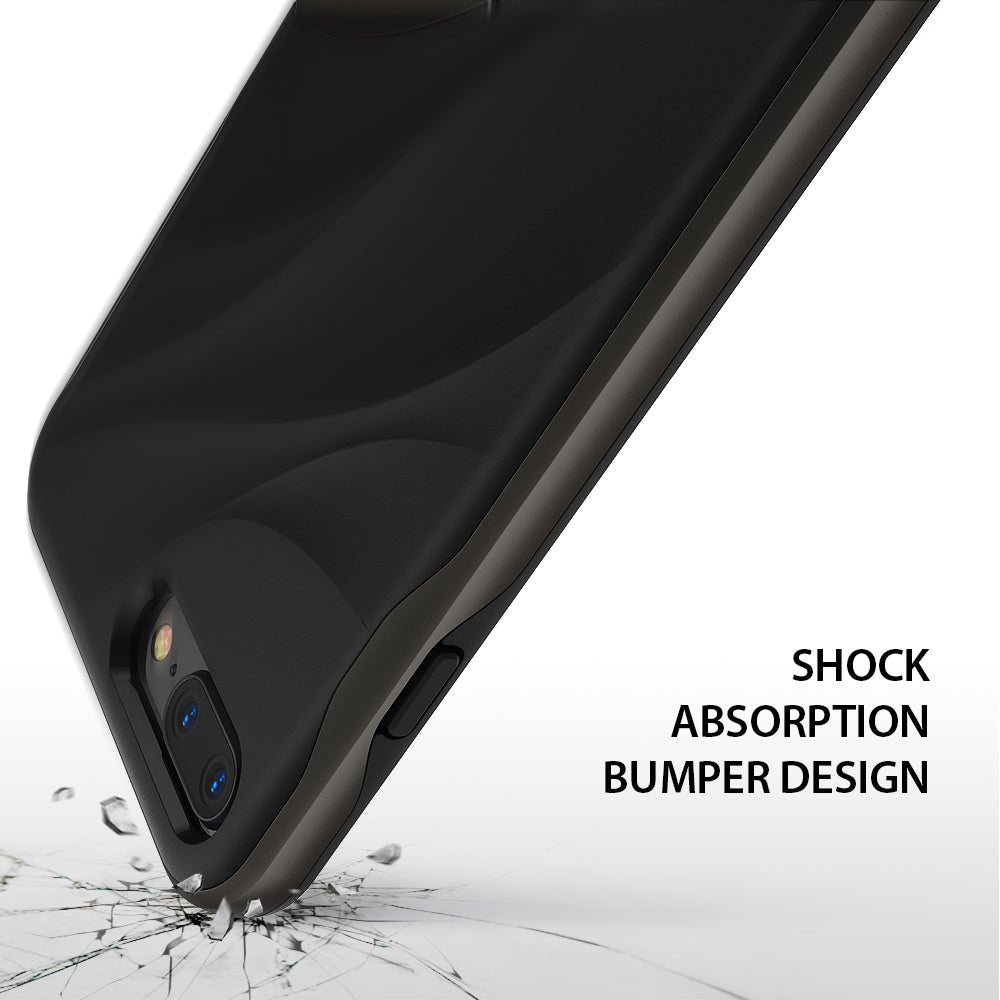 iPhone 8 Plus / 7 Plus Case | Wave - Black phone case with shock-absorbing bumper design over shattered glass surface.