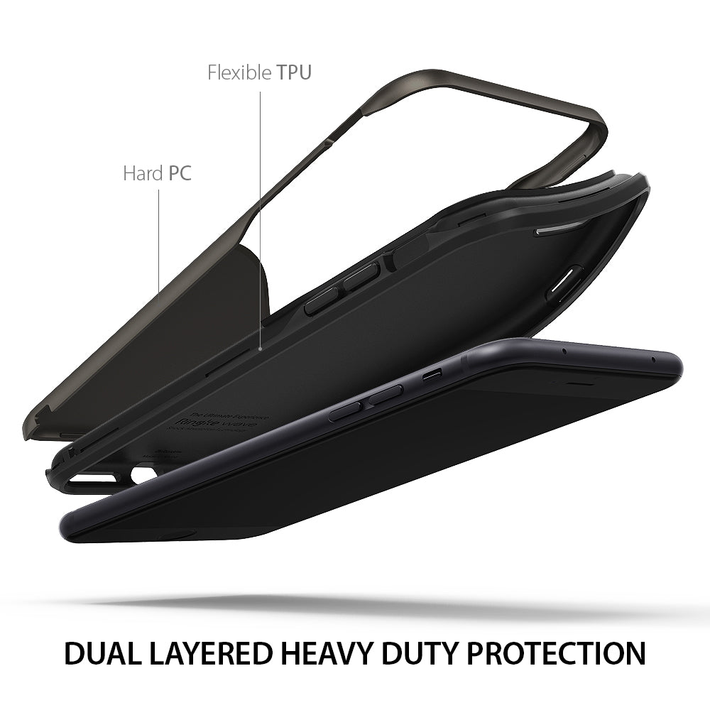 iPhone 8 Plus / 7 Plus Case | Wave - Exploded view of a dual-layer phone case showing flexible TPU and hard PC components.
