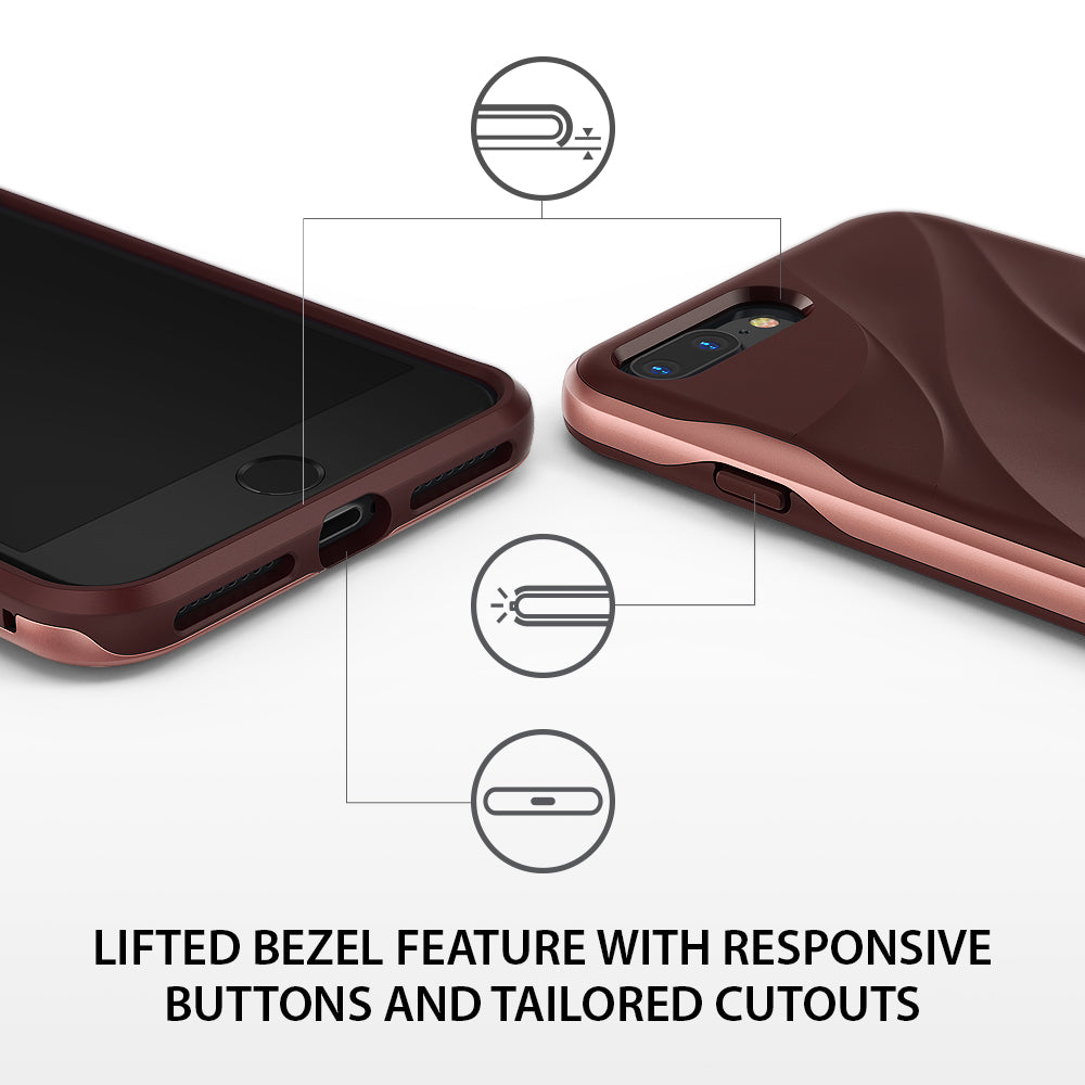 iPhone 8 Plus / 7 Plus Case | Wave - Rose gold phone case showing lifted screen bezels and responsive button cutouts.