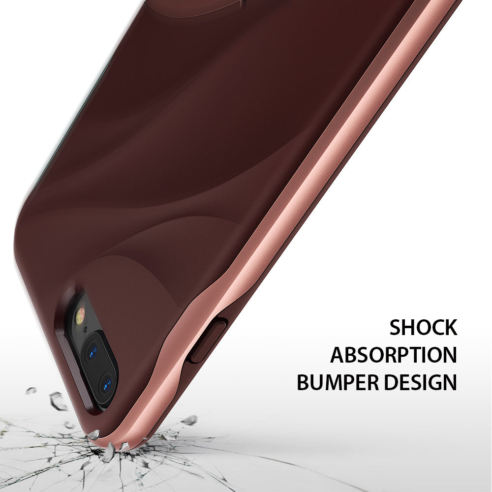 iPhone 8 Plus / 7 Plus Case | Wave - Rose blush phone case with wavy back texture and shock-absorbent bumper above shattered glass.
