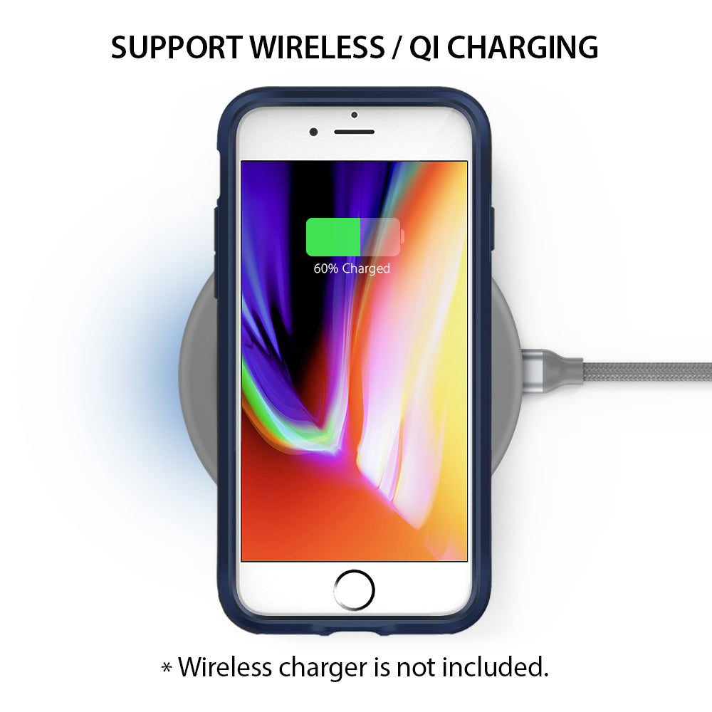 iPhone 8 / 7 Case | Wave - iPhone in a blue case charging wirelessly on a pad with a 60% battery indicator on the screen.