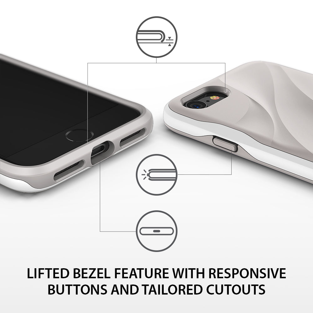 iPhone 8 / 7 Case | Wave - Close-up of phone case showing raised bezels, responsive buttons, and precise port cutouts.
