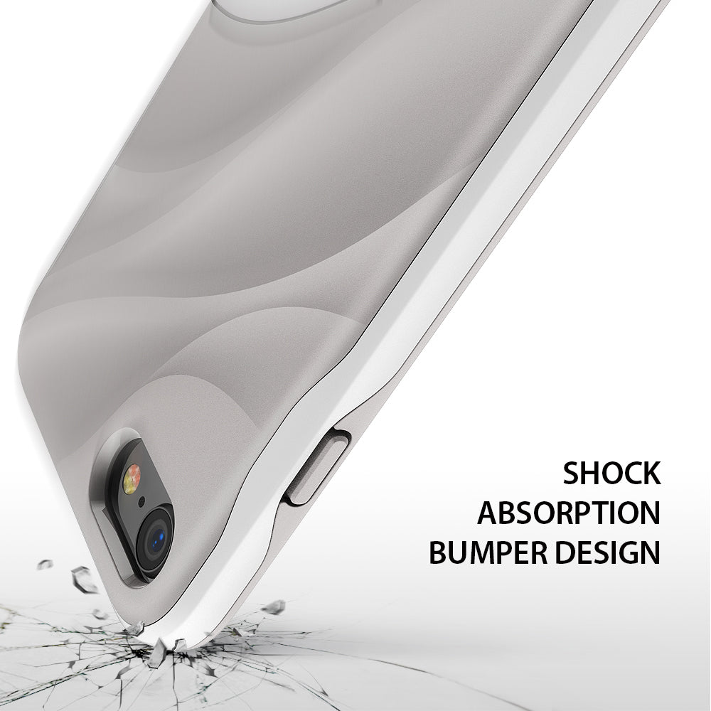 iPhone 8 / 7 Case | Wave - Gray and white wavy phone case corner hitting a shattered surface with shock absorption text.