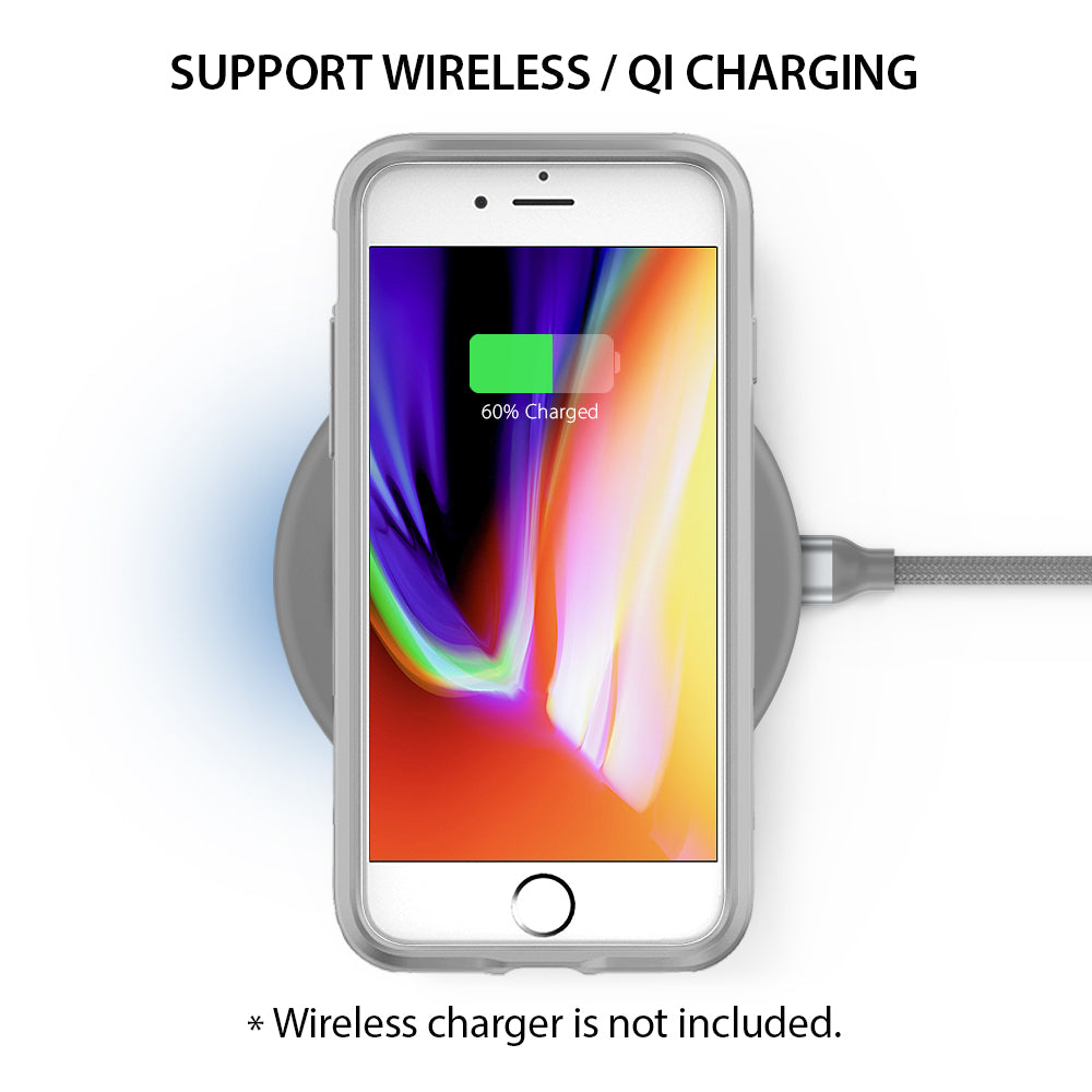 iPhone 8 / 7 Case | Wave - iPhone in a protective case charging wirelessly on a circular pad with a 60% battery icon displayed.