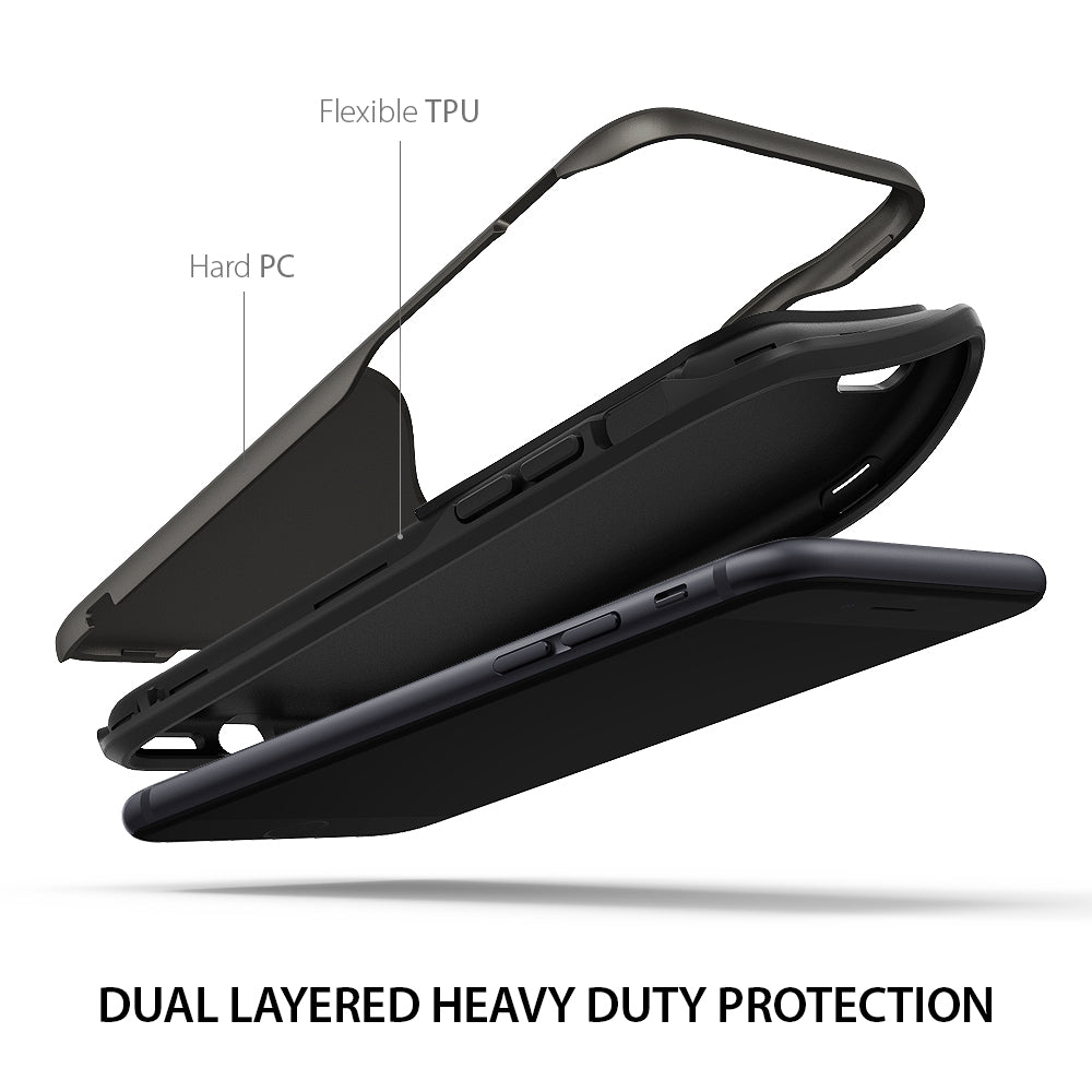 iPhone 8 / 7 Case | Wave - Exploded view of a dual-layer phone case showing flexible TPU and hard PC components.