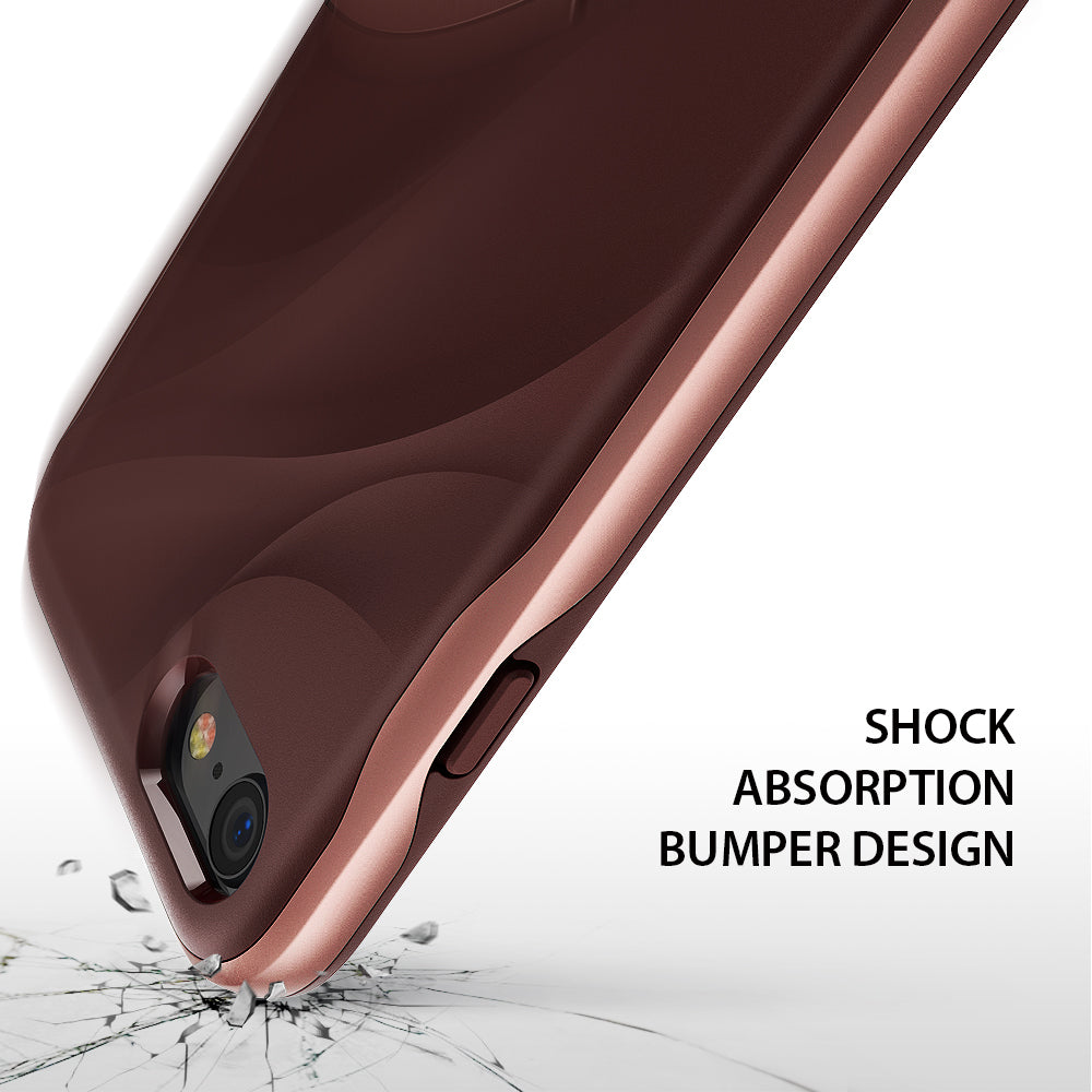iPhone 8 / 7 Case | Wave - Rose blush phone case with a wavy back texture and shock-absorbing bumper design above shattered glass.