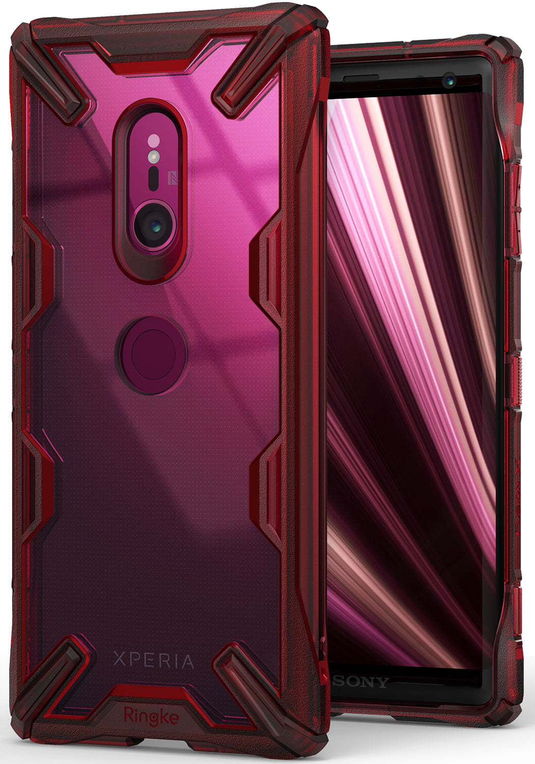 Xperia XZ3 Case | Fusion-X - Ruby red protective phone case with a transparent back and rugged, reinforced corners.