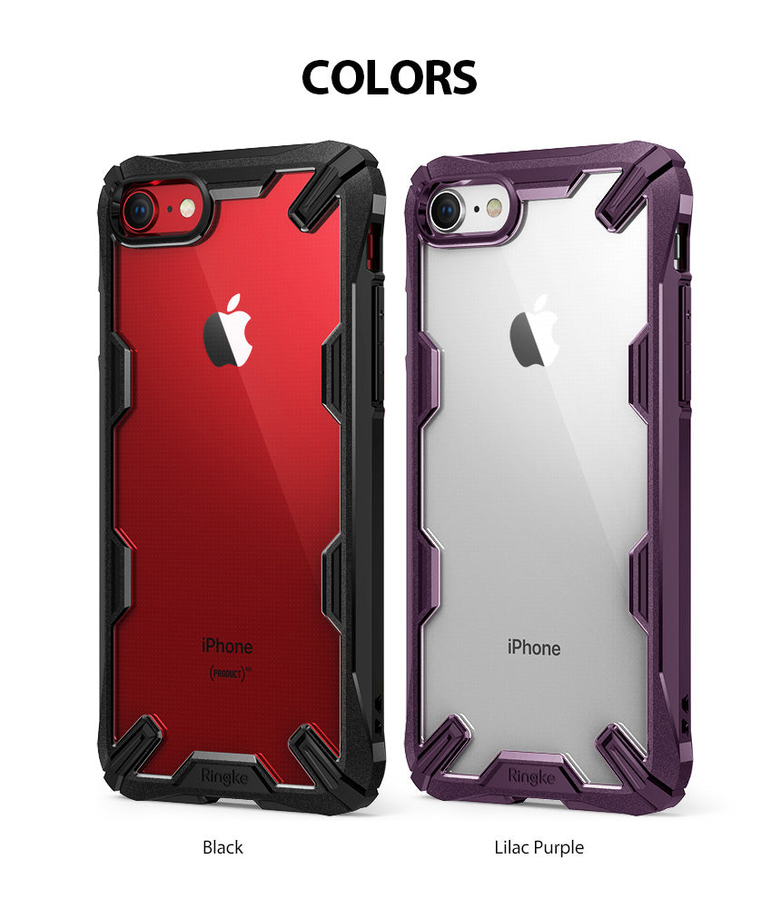 iPhone 8 / 7 Case | Fusion-X - Two rugged phone cases in black and lilac purple, each with a clear back and reinforced corners.
