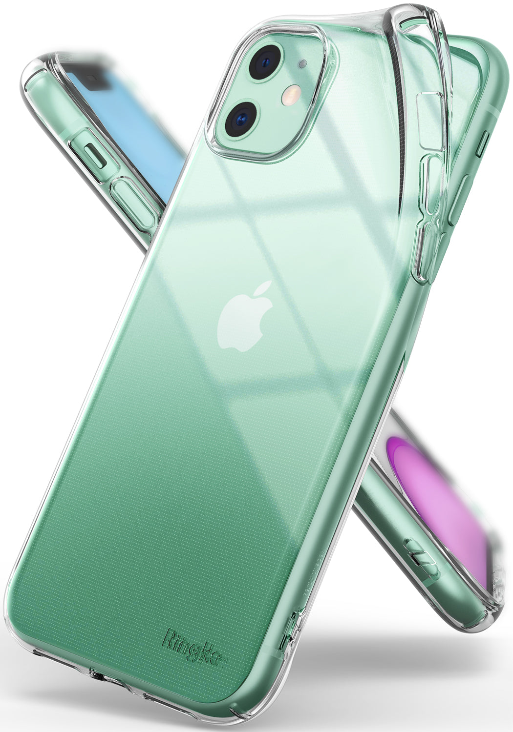 iPhone 11 Case | Air - Clear, slim protective case on a mint green iPhone 11, showing back and side profile views.