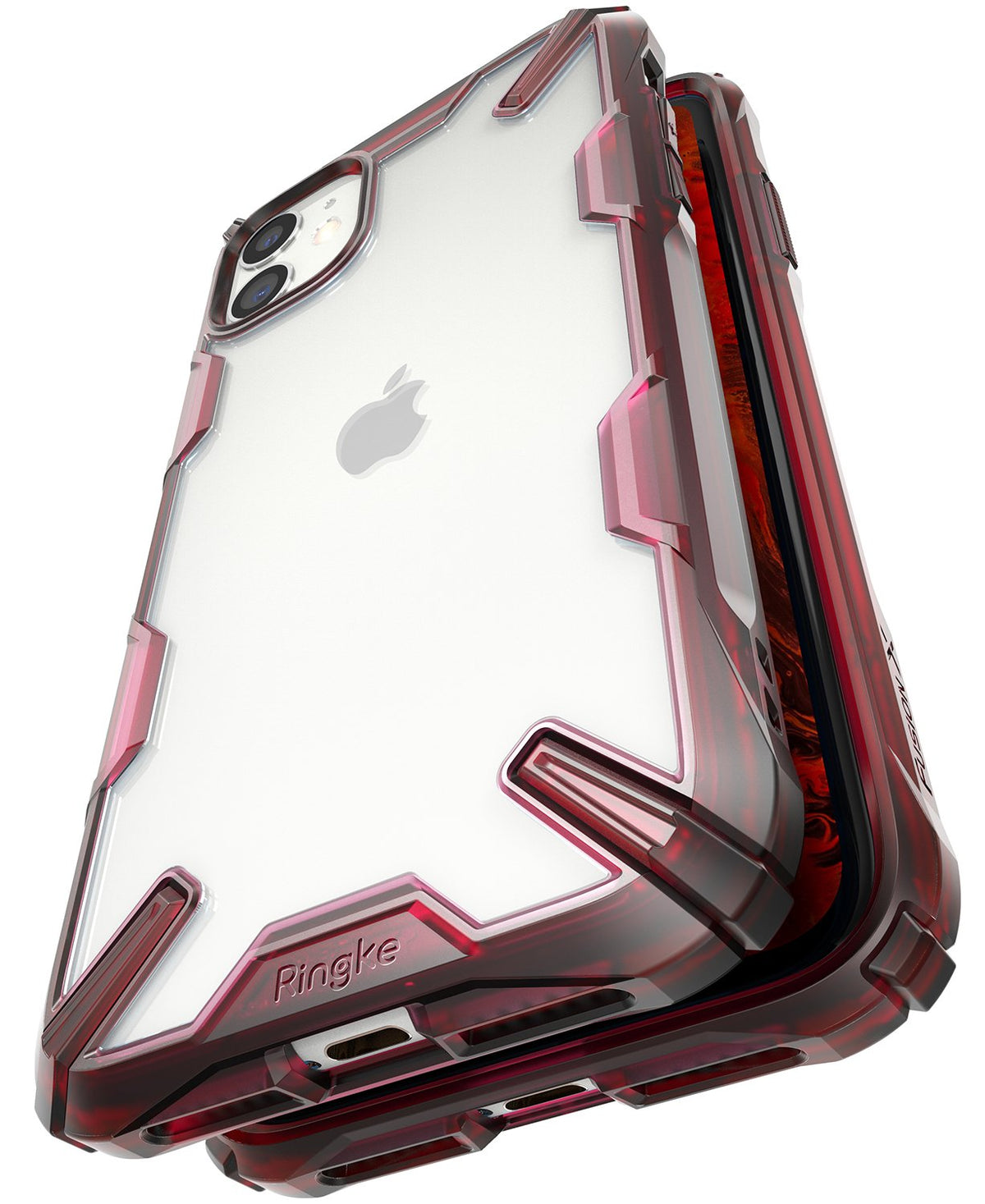 iPhone 11 Case | Fusion-X - Ruby red rugged protective case with a clear back panel and reinforced corners for iPhone 11.