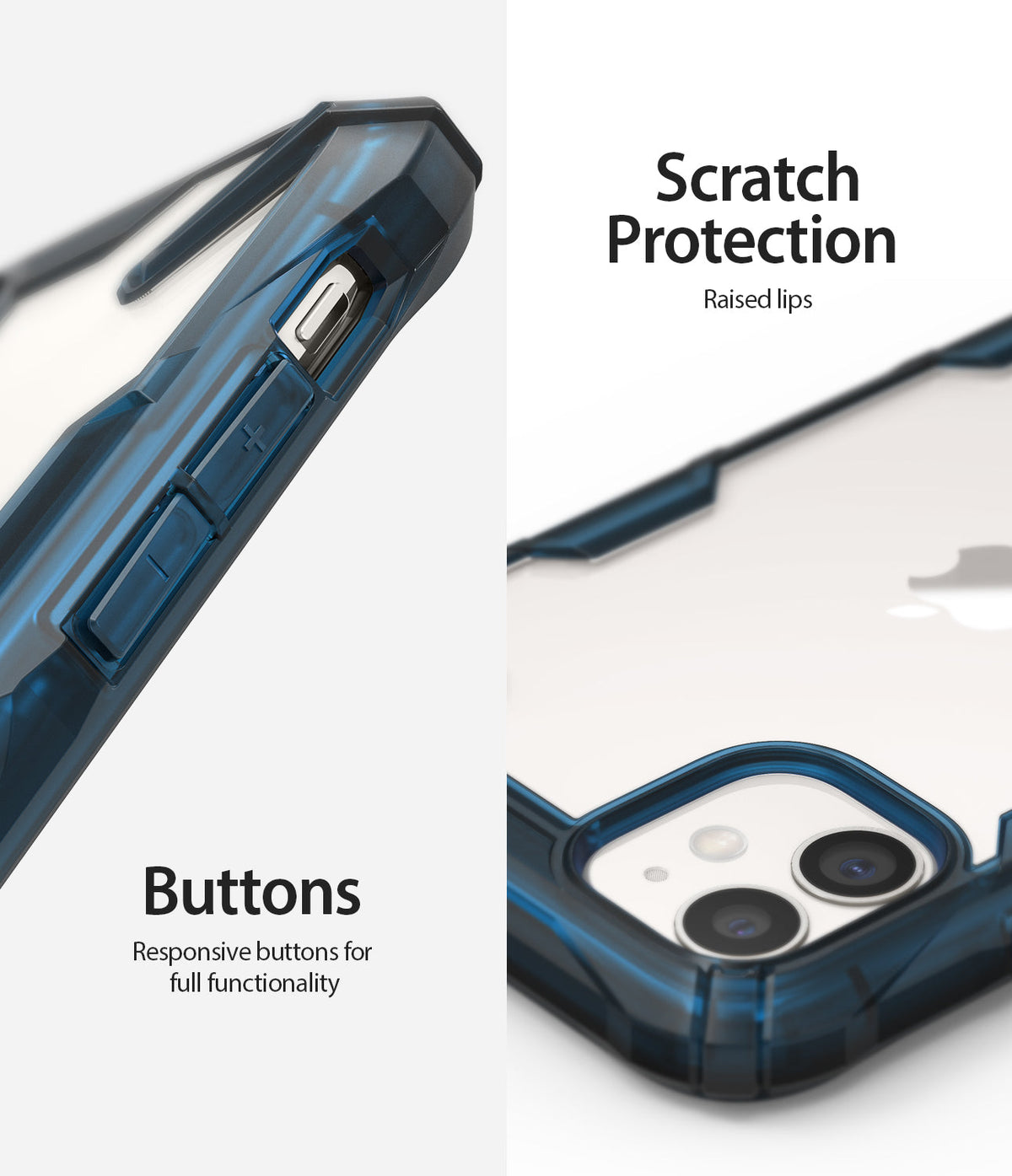 iPhone 11 Case | Fusion-X - Blue protective case showing responsive side buttons and raised edges around the camera lens.
