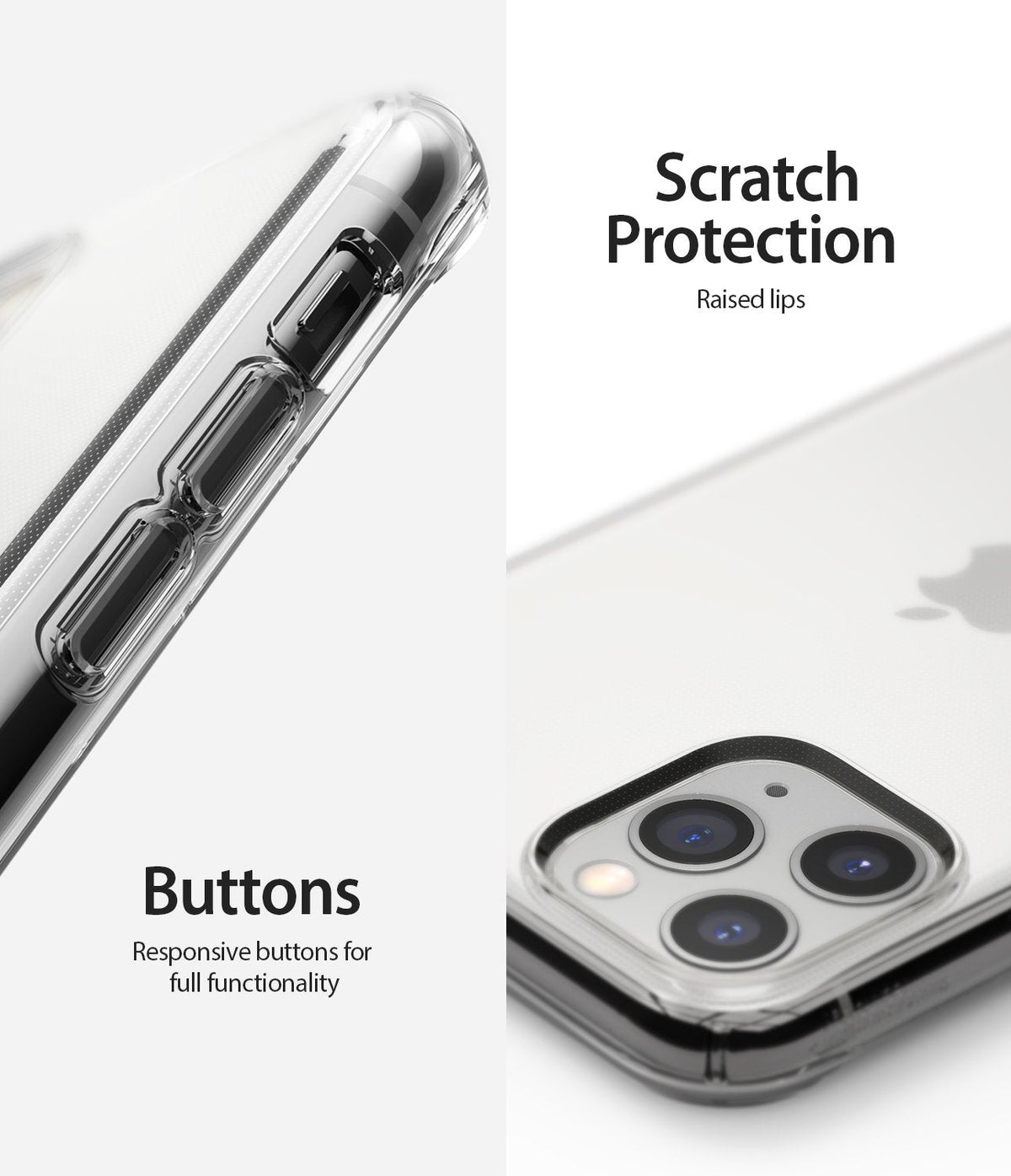 iPhone 11 Pro Case | Air - Clear case showing responsive side buttons and raised camera lens protection for scratch resistance.