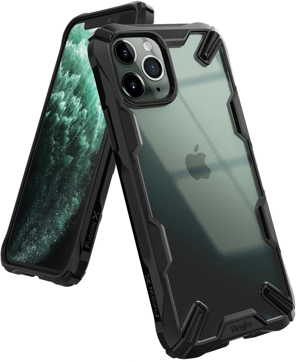 iPhone 11 Pro Case | Fusion-X - Rugged black protective case with a clear back panel on an iPhone 11 Pro.