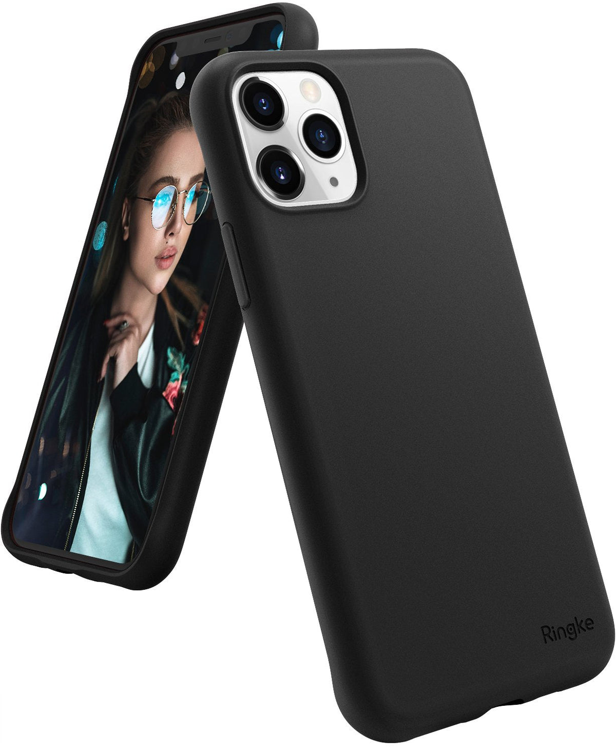 iPhone 11 Pro Max Case | Air-S - Matte black protective case on an iPhone 11 Pro Max showing the triple-lens camera.