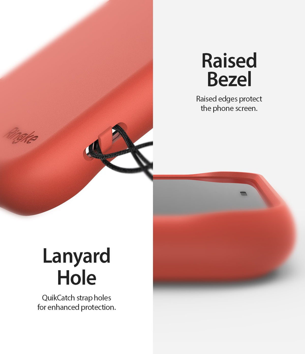 iPhone 11 Pro Max Case | Air-S - Coral phone case showing a QuikCatch lanyard hole and a raised bezel for screen protection.