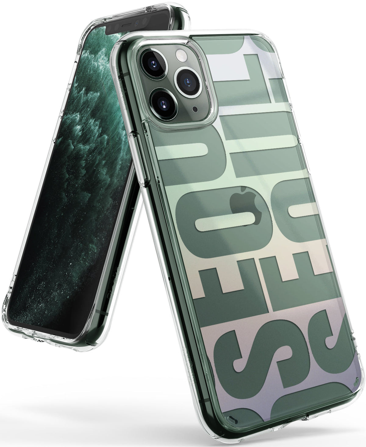 iPhone 11 Pro Max Case | Fusion Design - Clear phone case with green Seoul typography over a gradient background.