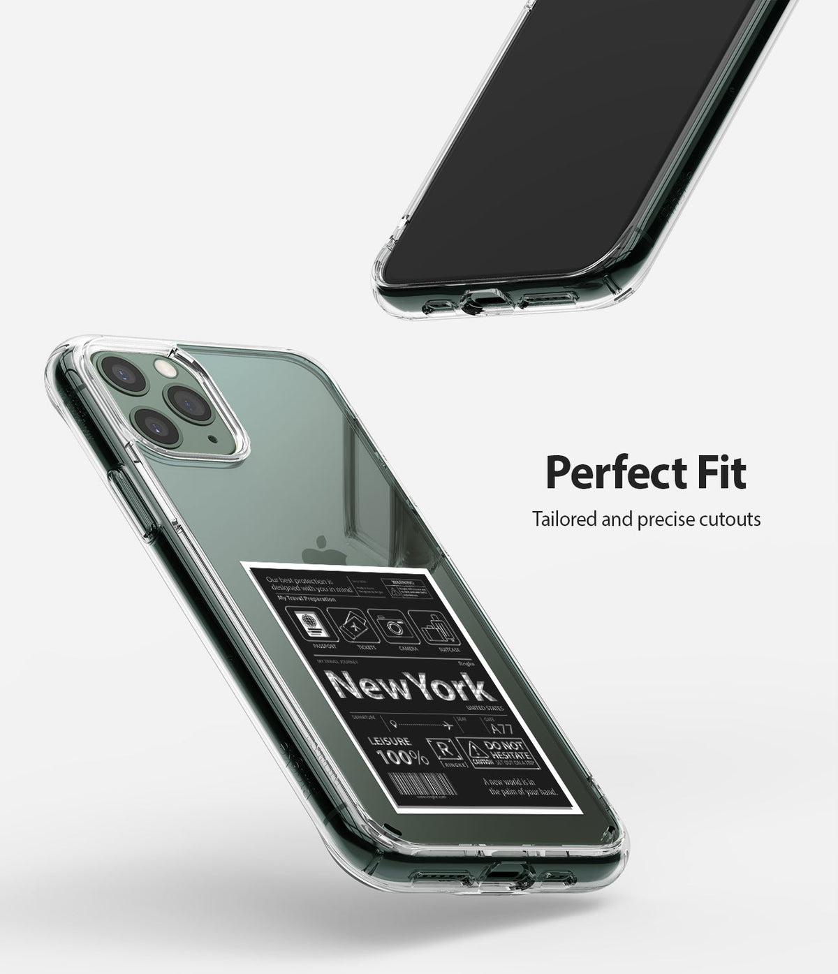 iPhone 11 Pro Max Case | Fusion Design - Clear phone case on an iPhone 11 Pro Max with a New York travel sticker design.