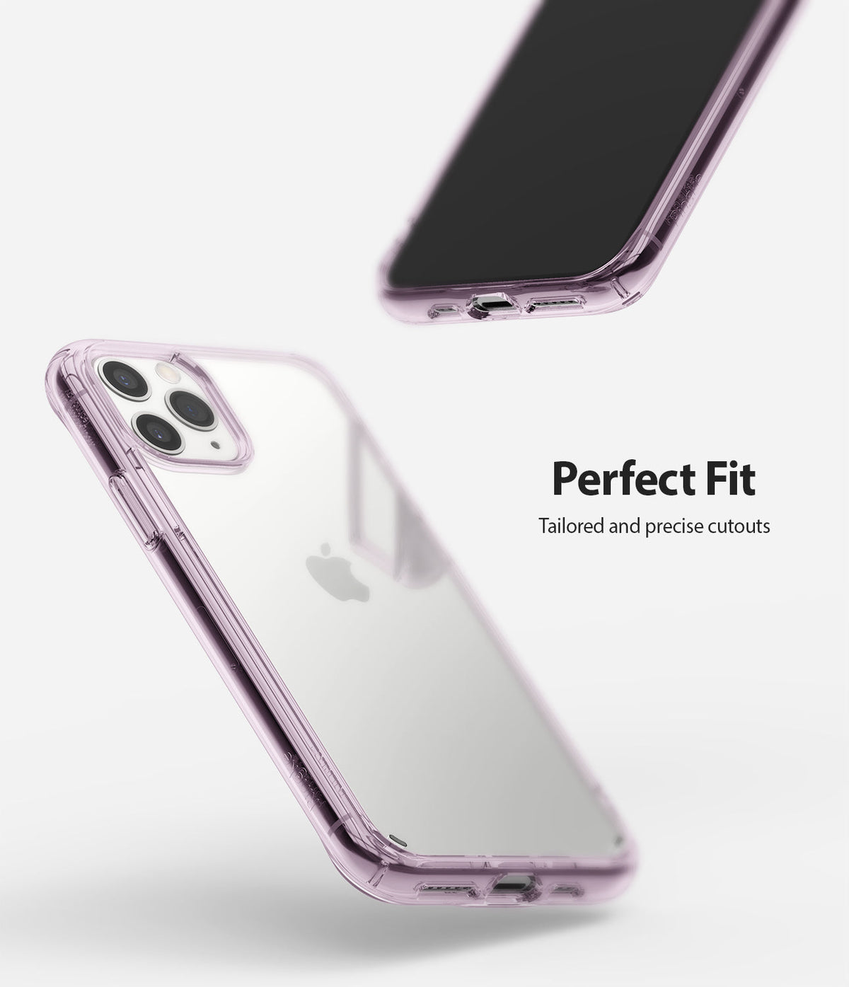iPhone 11 Pro Max Case | Fusion - Clear lavender phone case with precise cutouts shown from front and back angles.