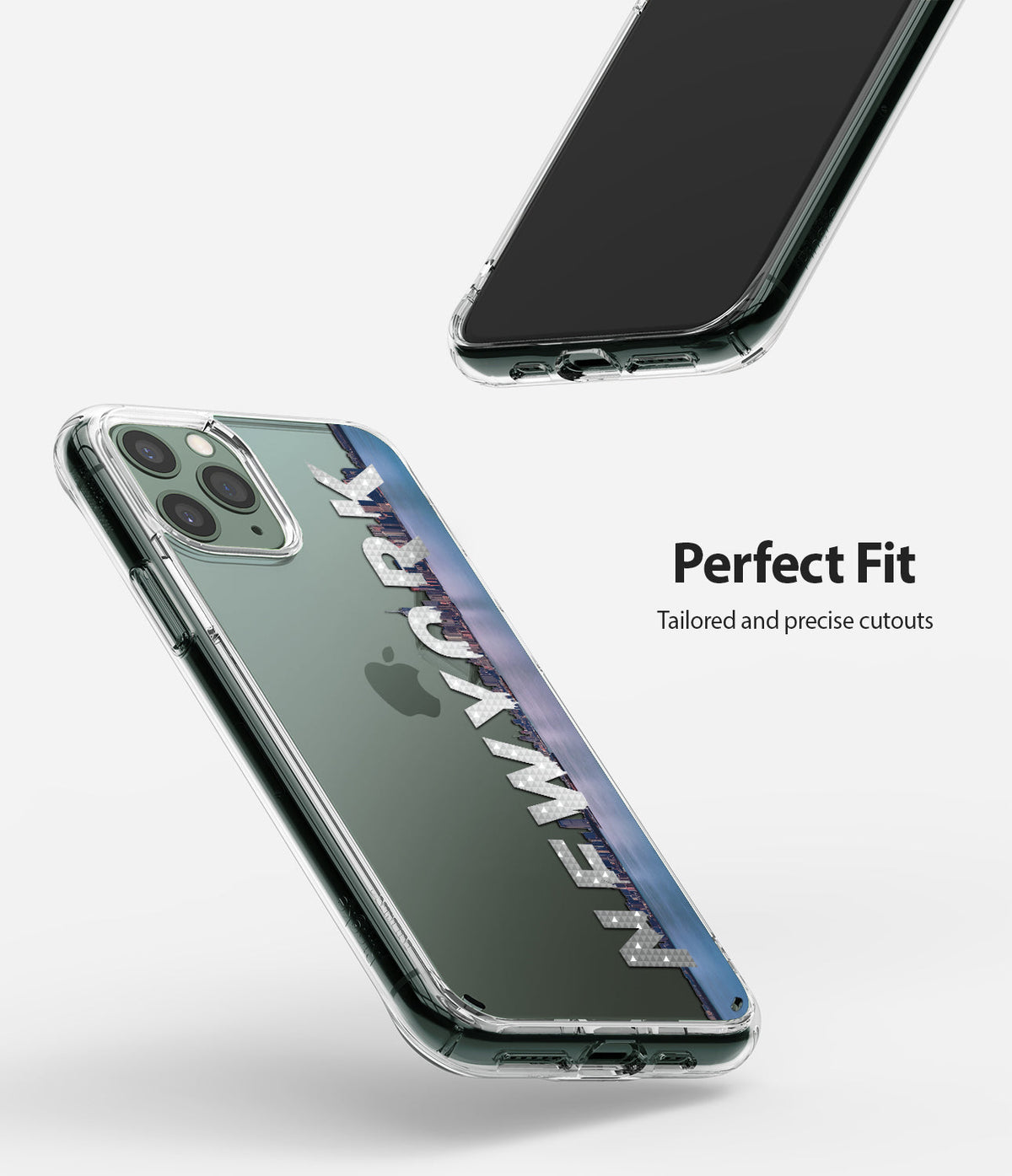 iPhone 11 Pro Max Case | Fusion Design - Clear phone case with New York skyline graphic on a green iPhone 11 Pro Max.