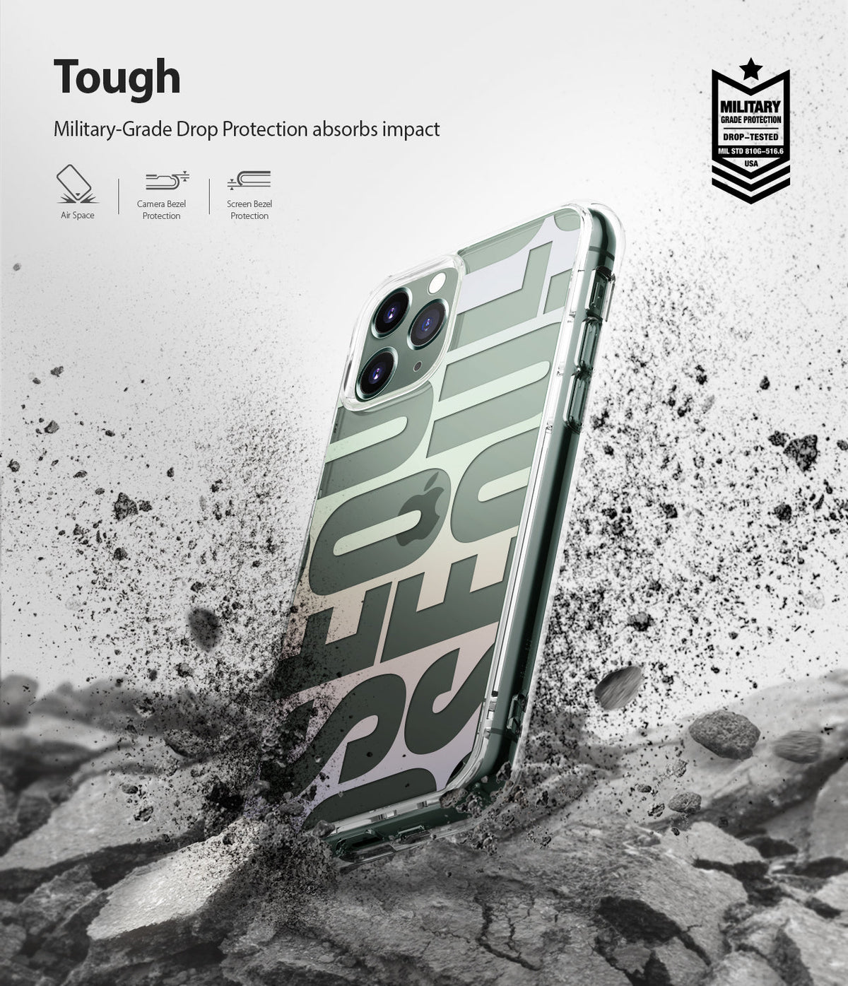 iPhone 11 Pro Max Case | Fusion Design - Clear phone case with Seoul graphic, surrounded by debris, highlighting military-grade drop protection.