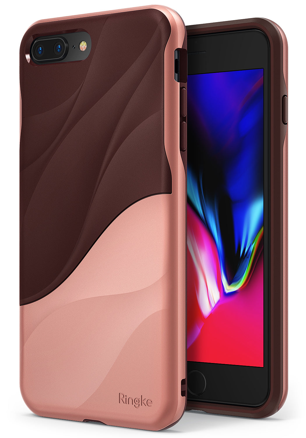 iPhone 8 Plus / 7 Plus Case | Wave - Rose blush and dark brown dual-tone phone case with a wavy, textured design.